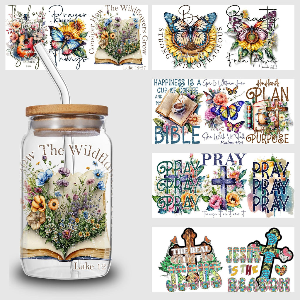 5 sheets Inspiring UV DTF Cup Stickers, Glass Sport DTF Transfer Stickers, Waterproof Plant Wipe Transfer Paper for 16oz Glass, Mug, Crafts, Furniture