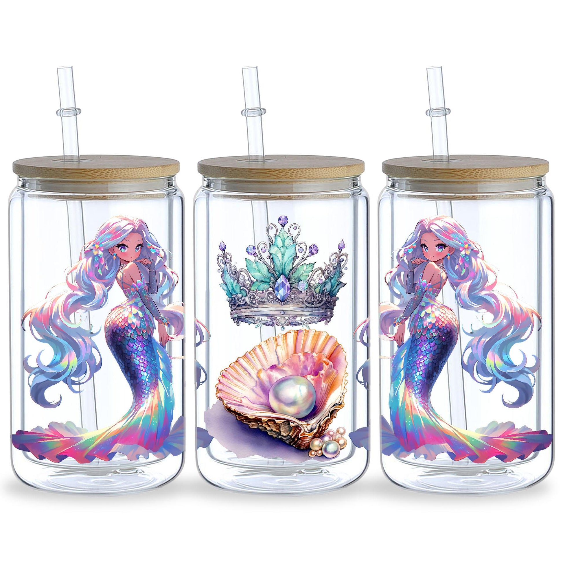 5 Sheets Mermaid UV DTF Cup Sleeve 16oz, DTF Cup Sleeve Transfer Glass, Water Bottle Waterproof Sticker, Friction Transfer Sticker, Furniture Crafts