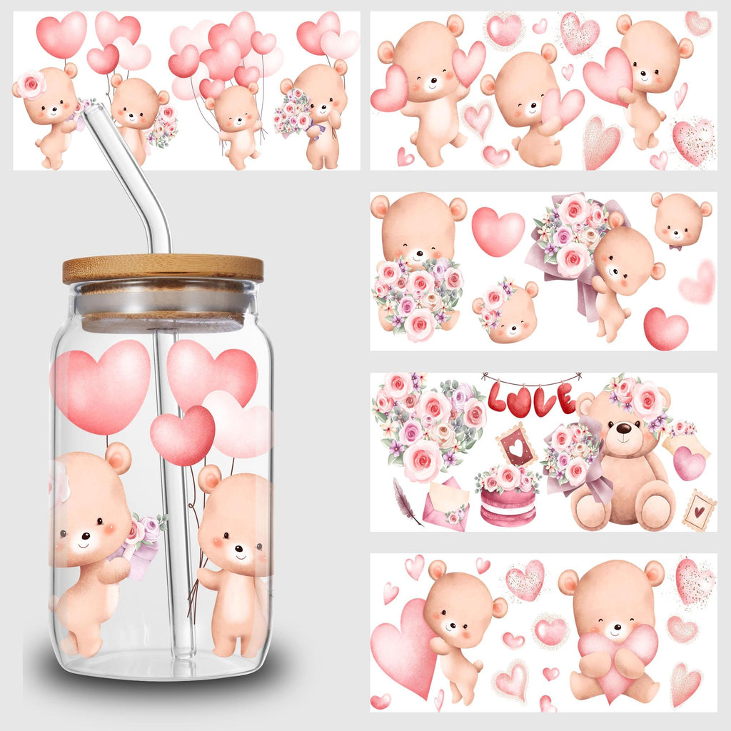 5 Sheets Valentine's Day UV DTF Cup Stickers, Glass Sports DTF Transfer Stickers, Waterproof Vegetable Wipe Transfer Paper for 16 oz Glass, Mug, Crafts, Furniture