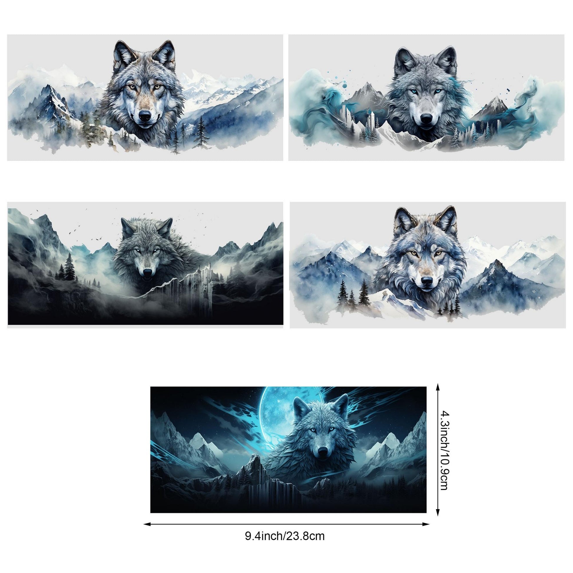 5 sheet Wolf UV DTF cup packaging for 16oz glass cup, waterproof UV DTF stickers for 16oz glass cup, DIY, furniture, crafts