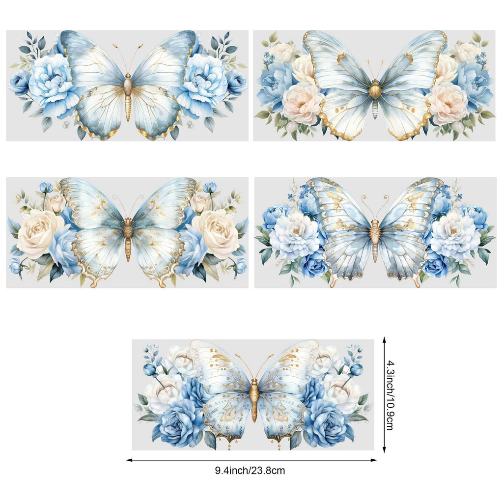 5 Sheets Butterfly UV DTF Glass Cup Wrap Transfer Stickers, DTF Transfer Stickers, Waterproof Wipe-Off Transfer