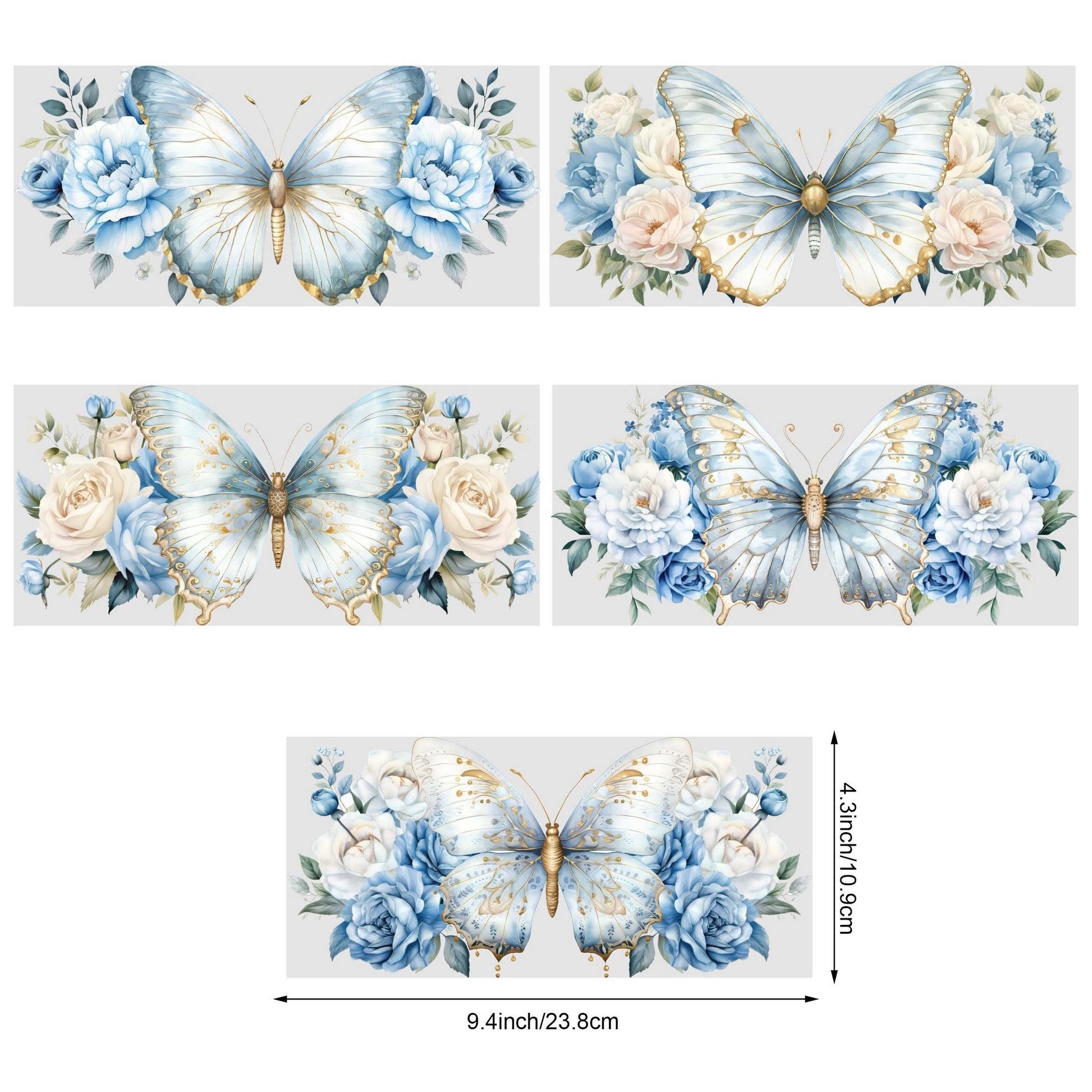 5 Sheets Butterfly UV DTF Glass Cup Wrap Transfer Stickers, DTF Transfer Stickers, Waterproof Wipe-Off Transfer