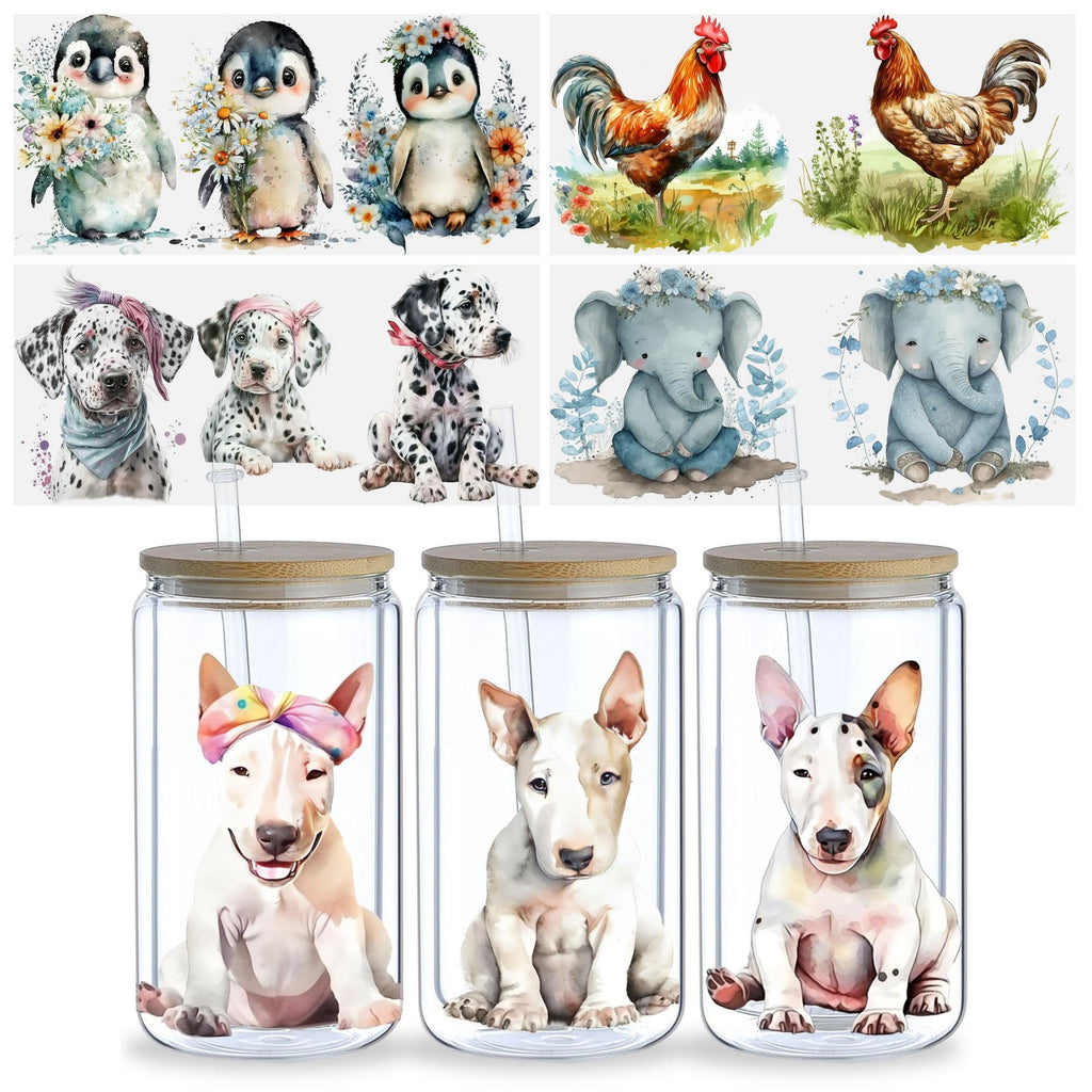 5 Sheets Animal UV DTF Cup Stickers, Glass Sports DTF Transfer Stickers, Waterproof Funny Chick Rub Transfer Paper for 16 oz Glass, Mugs, Crafts, Furniture