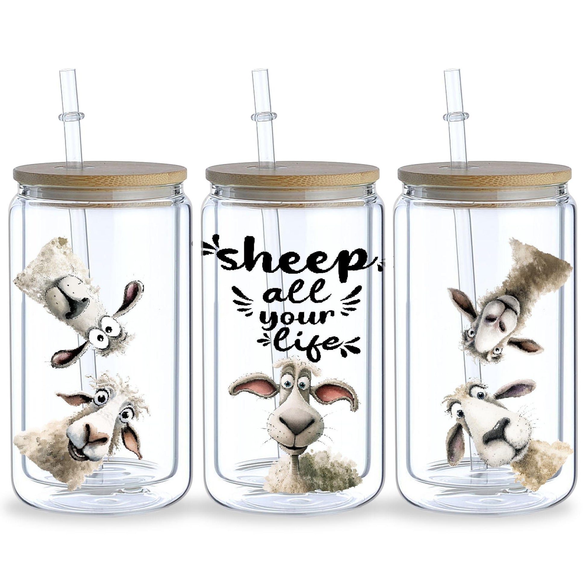 5 sheets Sheep UV DTF Cup Stickers, Glass Cup DTF Transfer Stickers, Waterproof Funny Sheep Wipeable Transfer Paper for 16 oz Glass, Cups, Crafts, Furniture