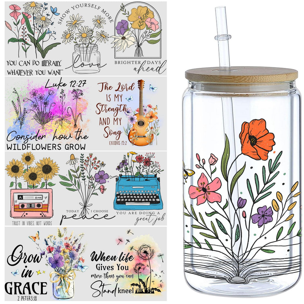 5 sheep Inspirational Books UV DTF Cup Wrap Transfer Stickers For Glass, Festival DTF Transfer Stickers For Crafting, Bible Verse Rub On Transfer Stickers For 16 Oz Glass,Mugs,Crafts,Furnitures