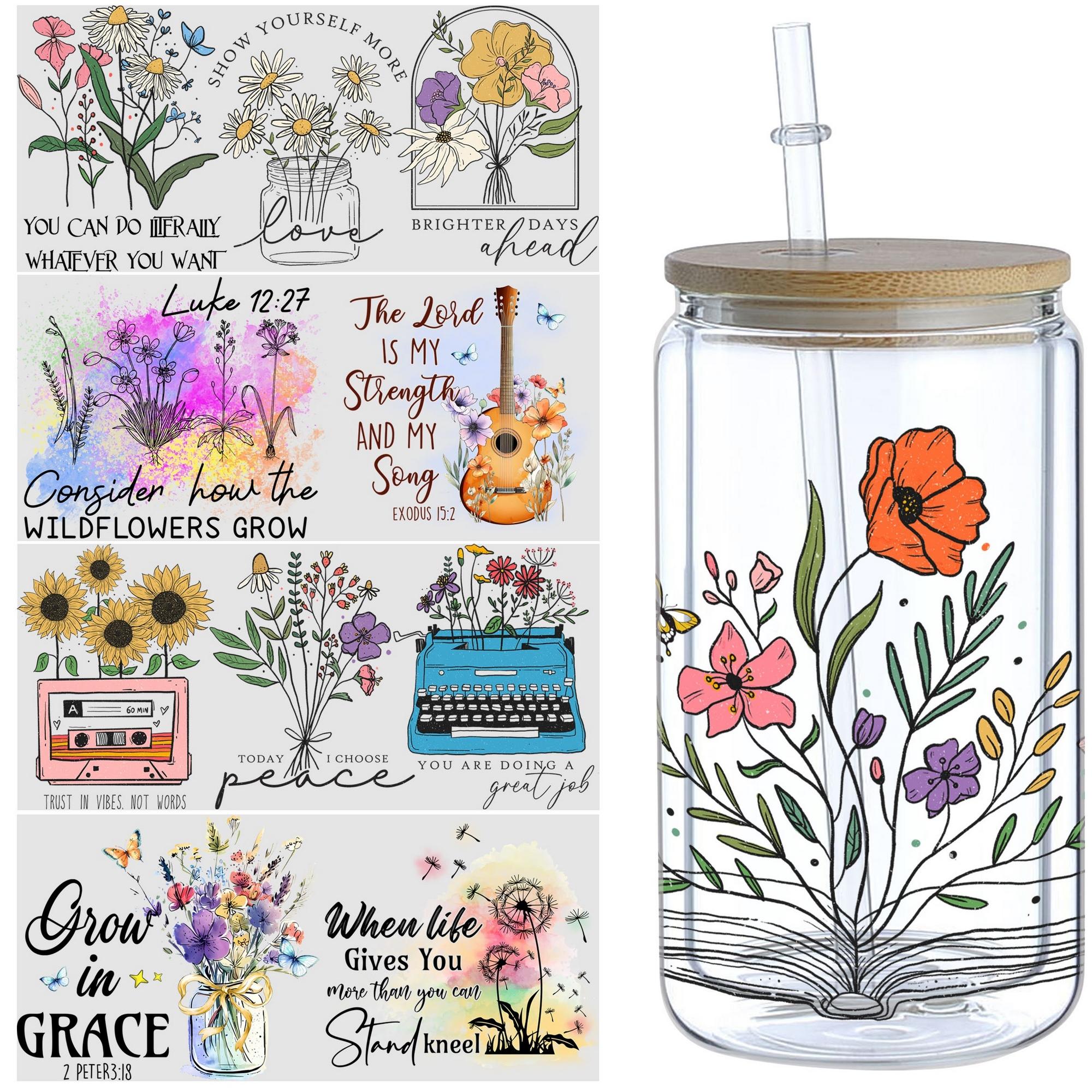 5 sheep Inspirational Books UV DTF Cup Wrap Transfer Stickers For Glass, Festival DTF Transfer Stickers For Crafting, Bible Verse Rub On Transfer Stickers For 16 Oz Glass,Mugs,Crafts,Furnitures