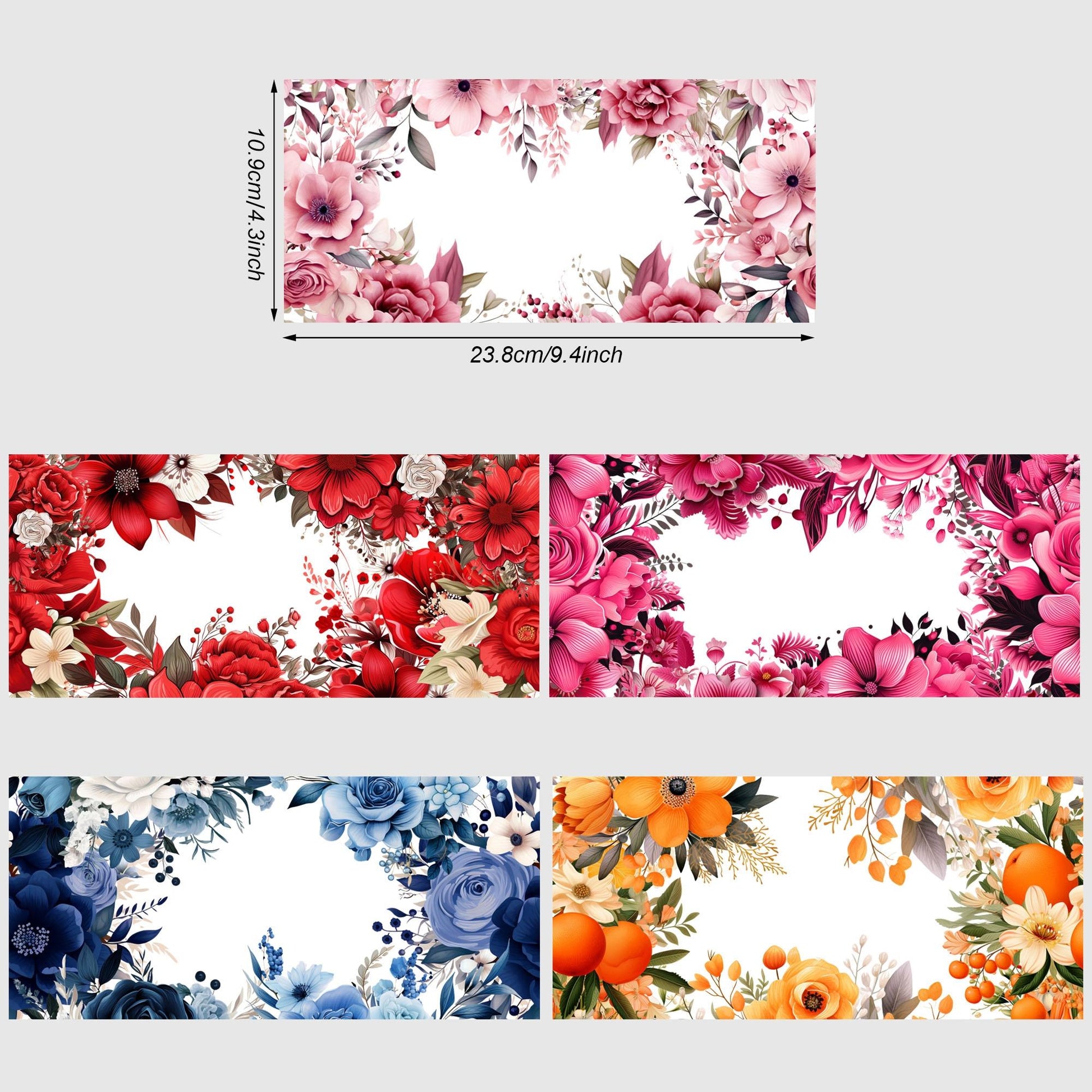 5 sheets flowers UV DTF Cup sticker, glass movement DTF transfer decal, waterproof wipe transfer paper, suitable for 16 oz glass, CUP, crafts, furniture