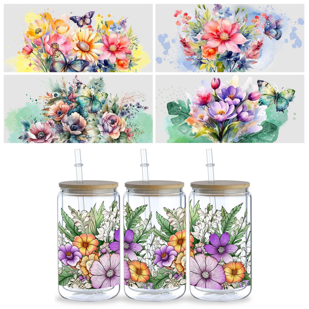 5 sheet of plant UV transfer waterproof self-adhesive stickers for mugs water bottlesng, 3d crystal labels waterproof and scratch-proof, DIY packaging transfer stickers glass cup stickers bottle stickers, no Dry adhesive stickers- high quality