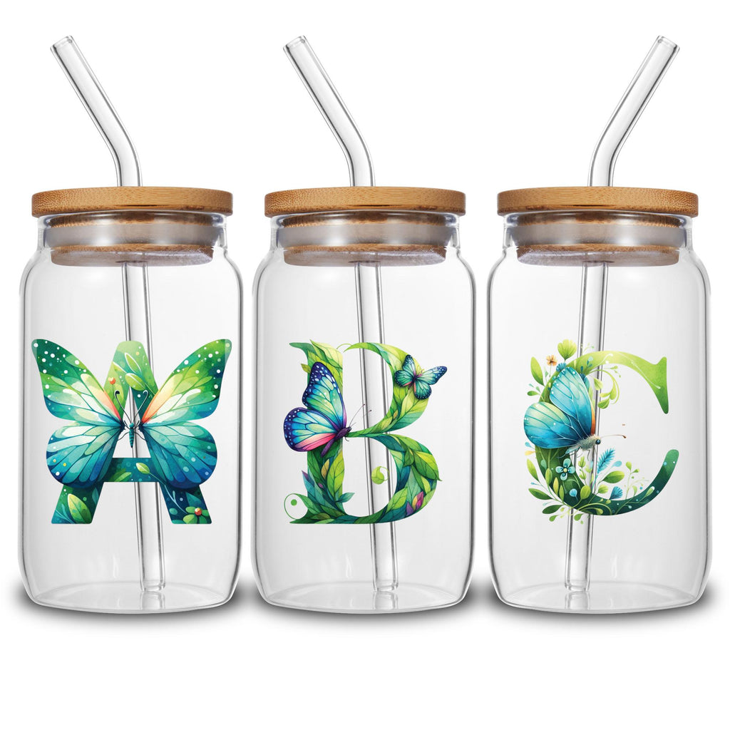 26 Set Letter Flower A - Z Design UV DTF Transfer Sticker Decals For Office And Home 16oz Alphabet Glass Cup Waterproof Sticker DIY Wrap Transfer Sticker 3D Crystal Design For Women Mom Best Friend Gift DIY Crafts