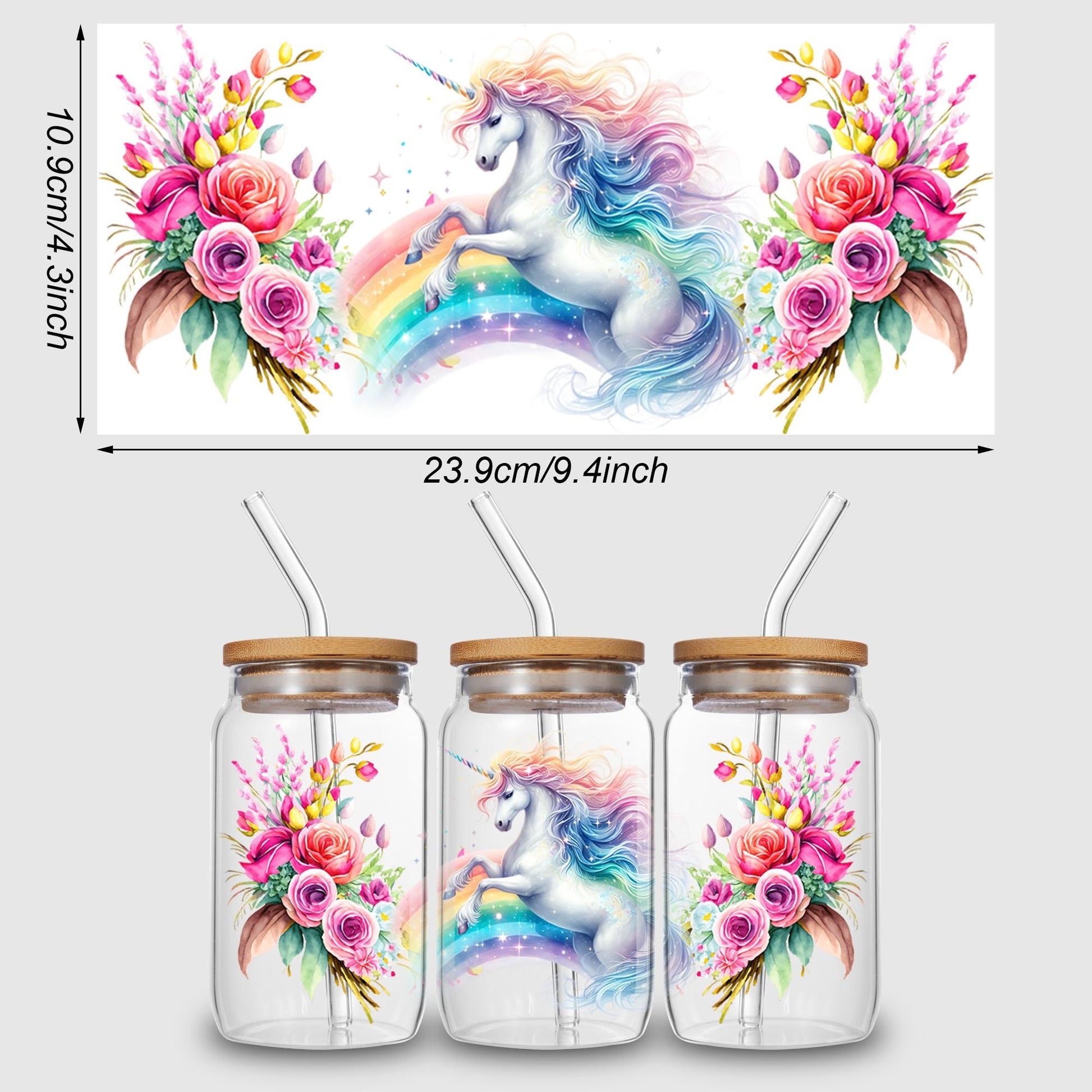 5 Sheets Unicorn UV DTF Cup Stickers, DTF Transfer Stickers, Beautiful Unicorn Waterproof Wipe-Off Transfer Paper for 16oz Glass, Mug, Crafts, Furniture