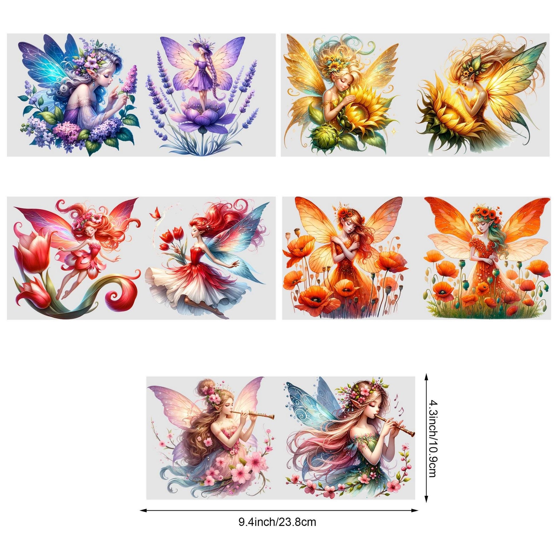 5pcs Vibrant Flower Fairy UV DTF Stickers for 16oz Glass Cups - Waterproof & Scratch-Resistant, Easy DIY Application, Perfect for Crafts, Furniture & Metal Surfaces, Flower Vinyl Stickers