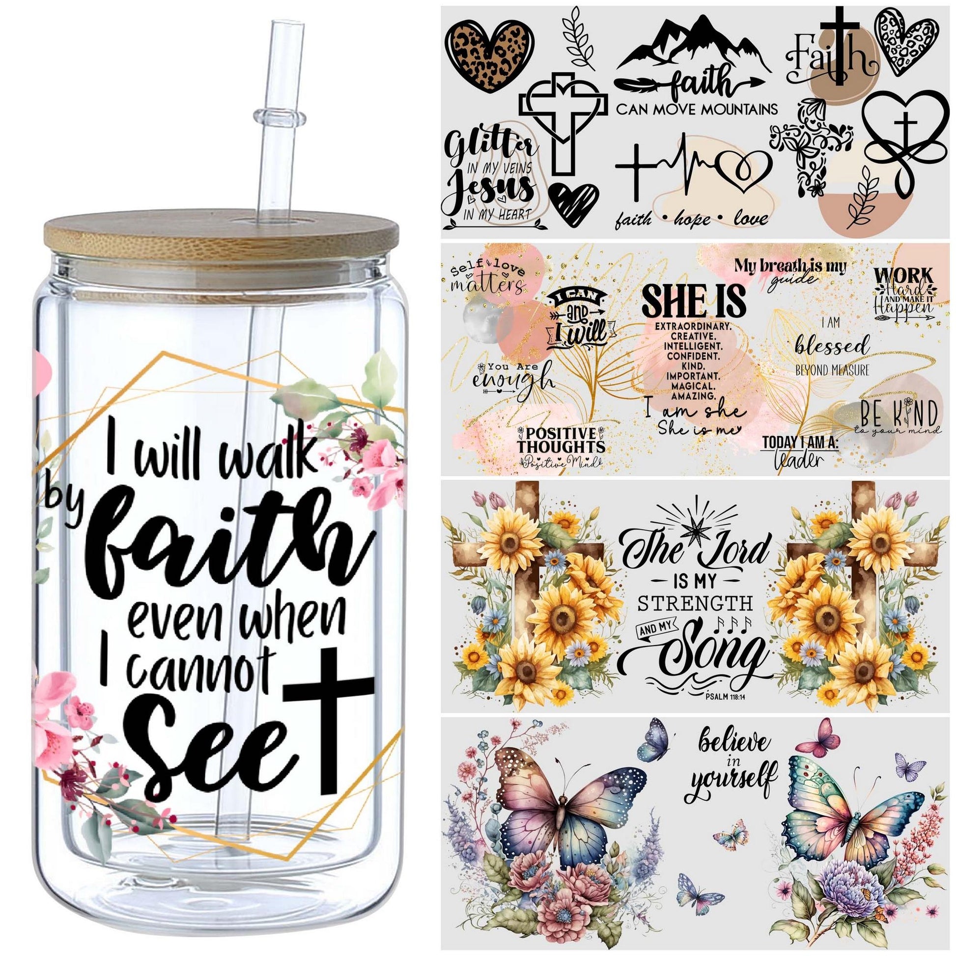 5 Sheets Flower UV DTF Glass Cup Wrap Transfer Stickers, DTF Transfer Stickers, Waterproof Butterfly Wipe-On Transfer
