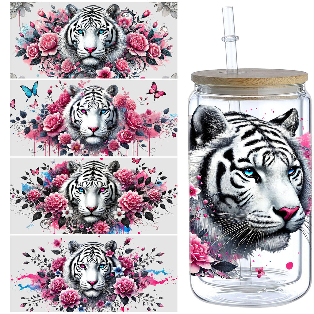 5 sheet Tiger DTF Cup Stickers, Glass Cup DTF Transfer Stickers, Waterproof Wipeable Transfer Paper for 16 Ounces Glass Cups, Mugs, Crafts, Furniture