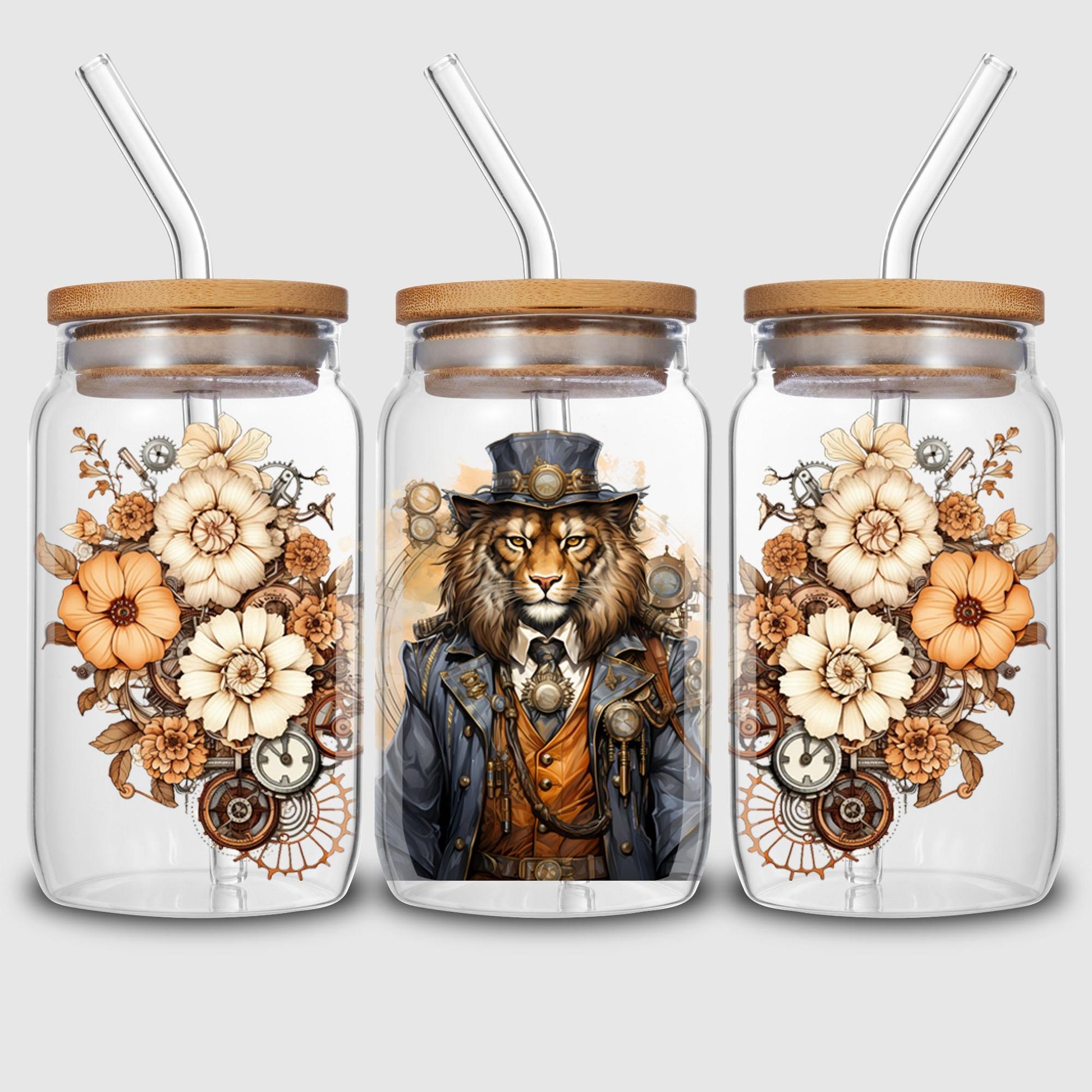 5 Sheets Steampunk UV DTF Cup Wrap,Sport DTF Transfer Stickers for Glass Cup,Waterproof funny Punk animal Rub on Transfers for 16 oz Glass,Mugs,Crafts,Furnitures