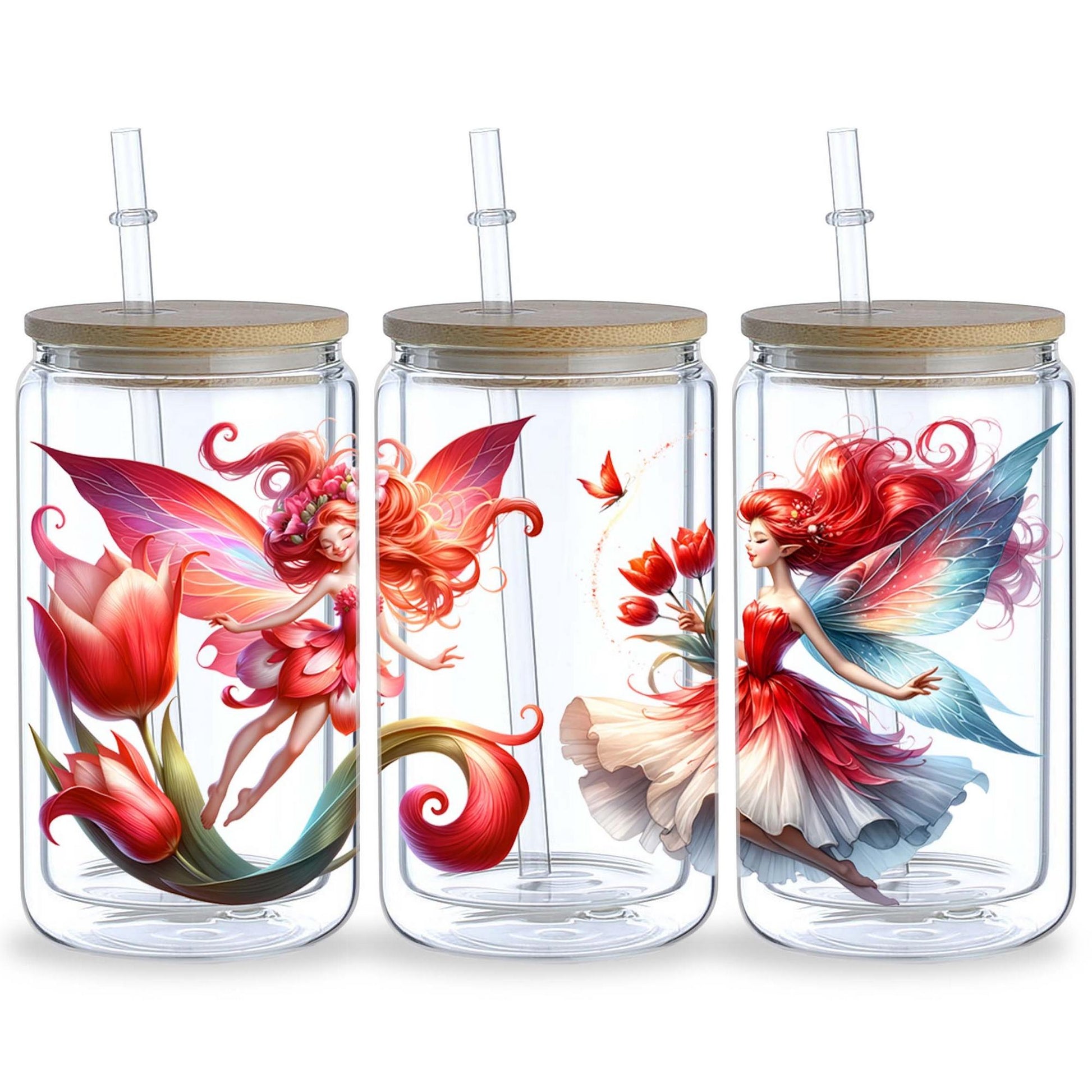 5pcs Vibrant Flower Fairy UV DTF Stickers for 16oz Glass Cups - Waterproof & Scratch-Resistant, Easy DIY Application, Perfect for Crafts, Furniture & Metal Surfaces, Flower Vinyl Stickers