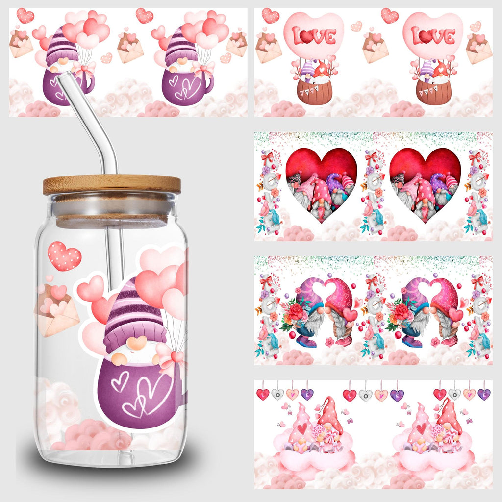 UV sheep Cup Wrap, 5 Pcs Valentine's Day Transfer Stickers for Glass Cups, UV DTF Transfer Waterproof Sticker for 16OZ Libbey Glass Cups