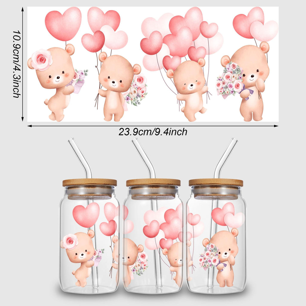 5 Sheets Valentine's Day UV DTF Cup Stickers, Glass Sports DTF Transfer Stickers, Waterproof Vegetable Wipe Transfer Paper for 16 oz Glass, Mug, Crafts, Furniture