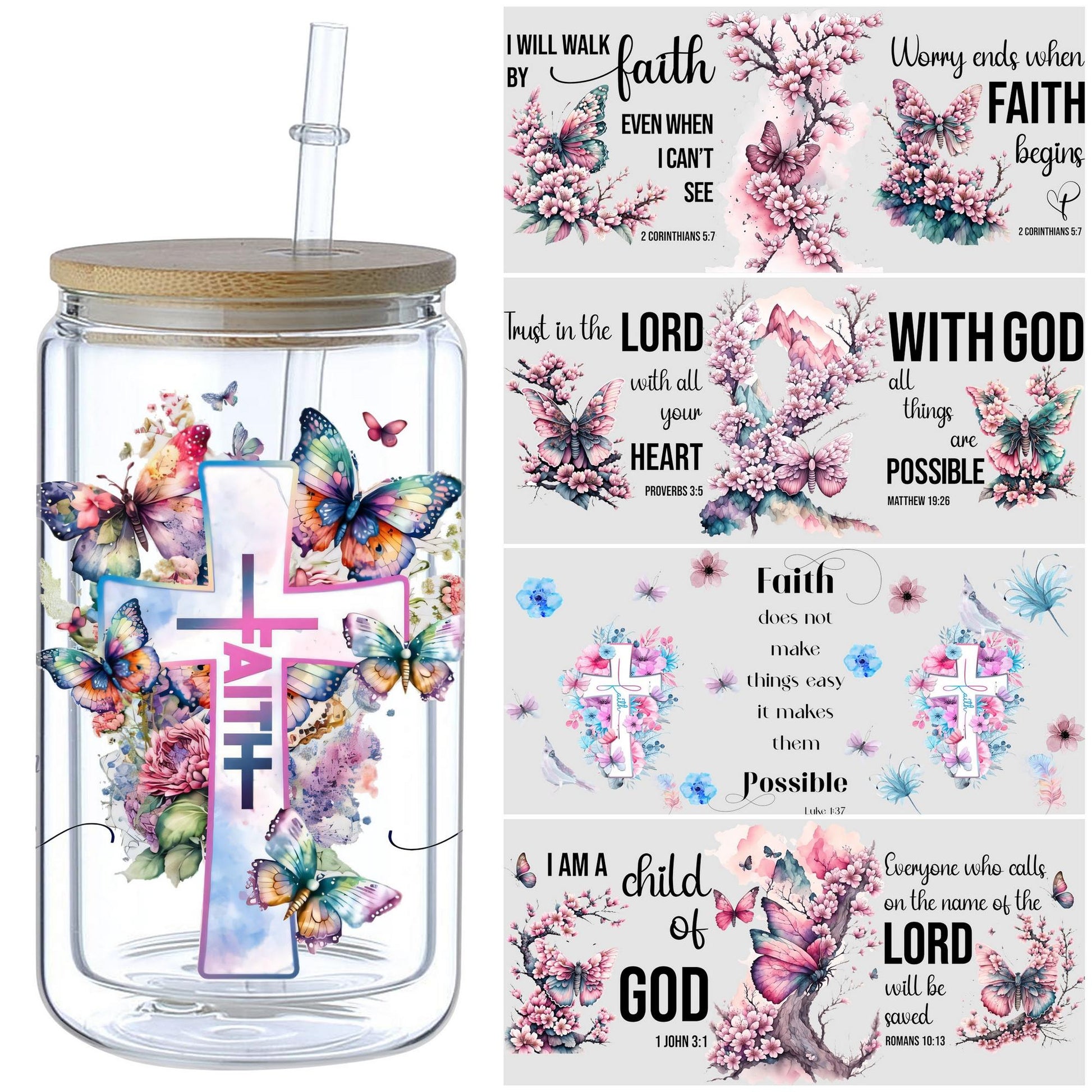 5 Sheets Flower UV DTF Glass Cup Wrap Transfer Stickers, DTF Transfer Stickers, Waterproof Butterfly Wipe-On Transfer