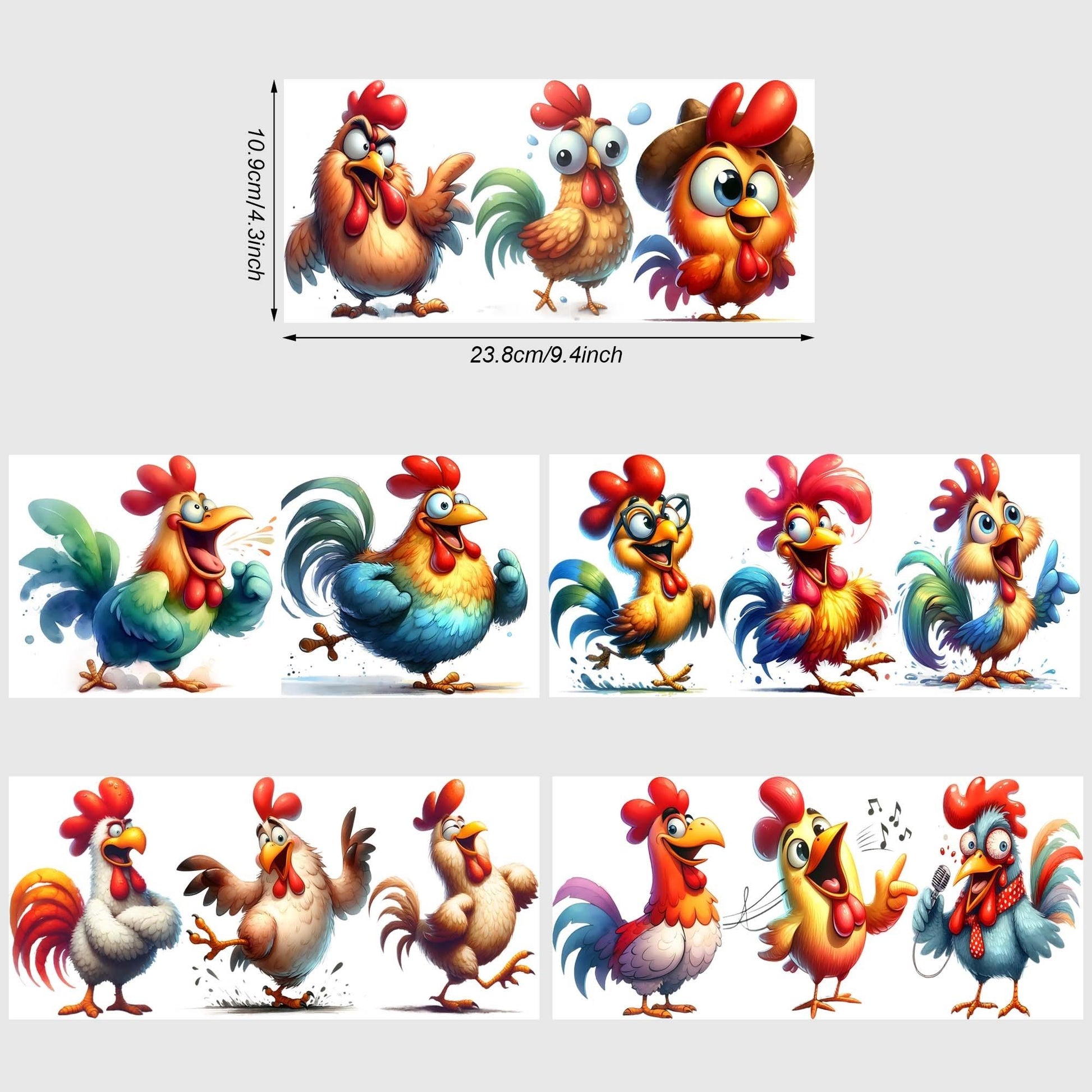5 Sheet Chicken UV DTF Cup Holder 16 oz, Funny Chicken DTF Cup Holder Transfer Glass, Water Bottle Waterproof Sticker, Friction Transfer Sticker, Furniture Crafts