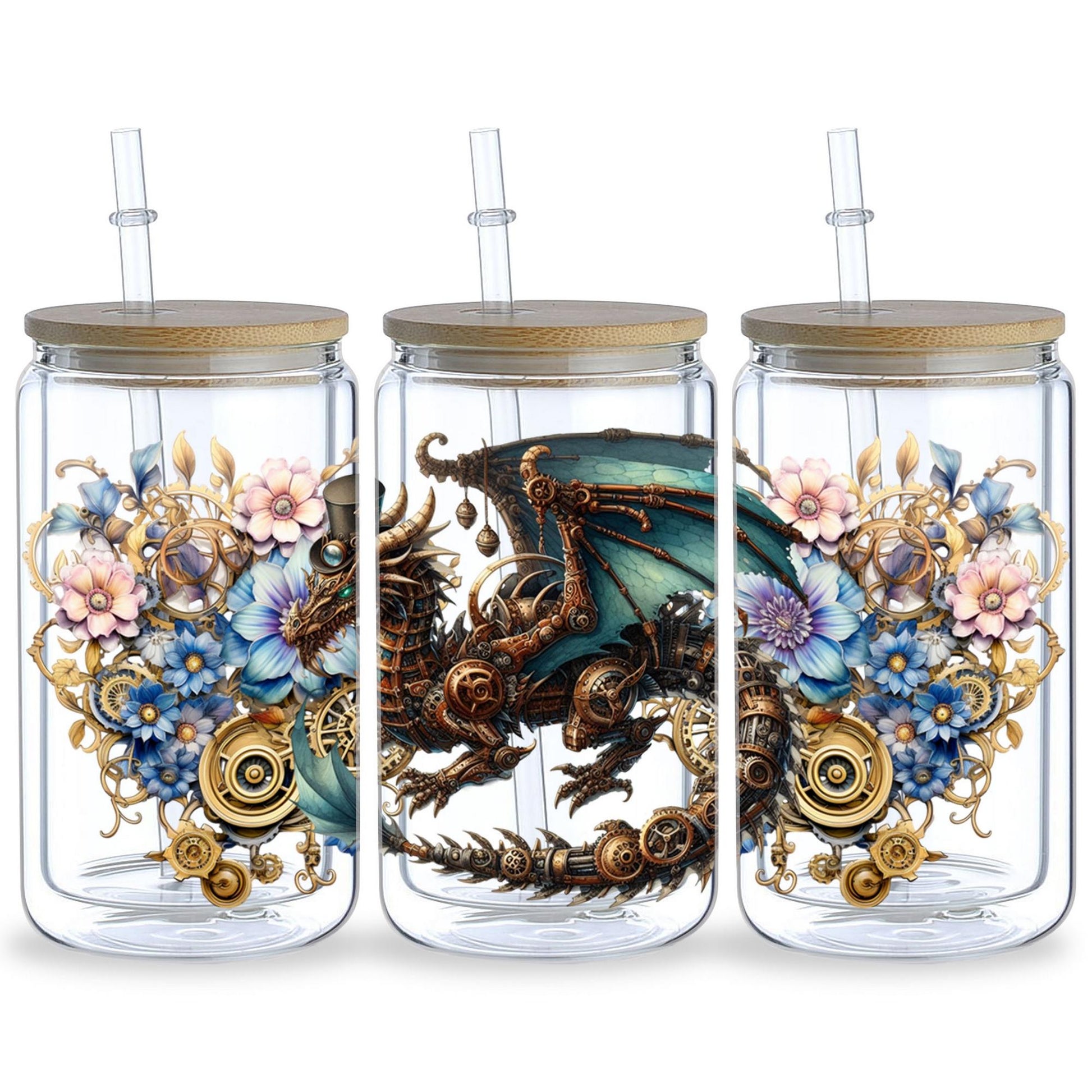 5 Sheets Steampunk UV DTF Cup Stickers 16 oz, DTF Friction Transfer Stickers, Waterproof Steampunk Butterfly, Dragon Stickers for DIY, Furniture, Crafts