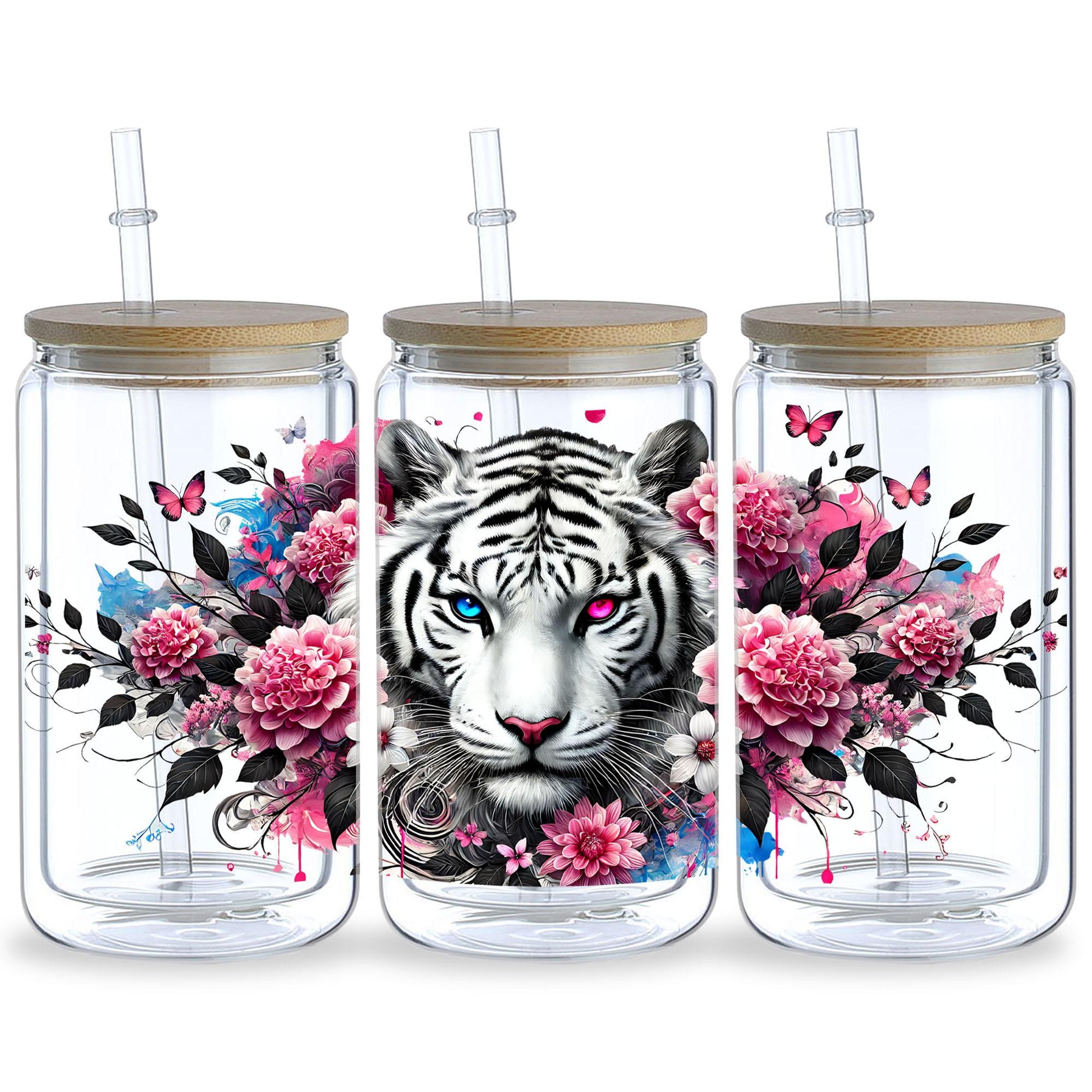 5 sheet Tiger DTF Cup Stickers, Glass Cup DTF Transfer Stickers, Waterproof Wipeable Transfer Paper for 16 Ounces Glass Cups, Mugs, Crafts, Furniture