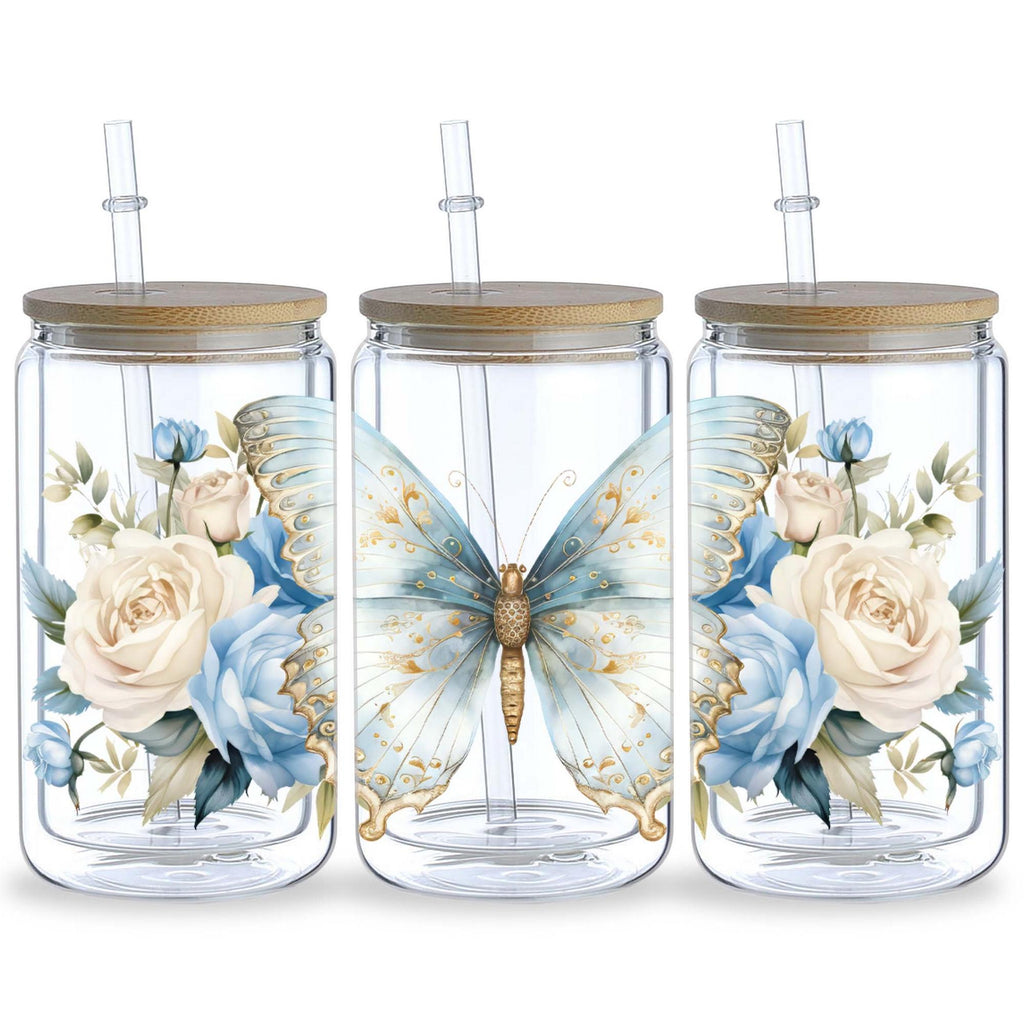 5 Sheets Butterfly UV DTF Glass Cup Wrap Transfer Stickers, DTF Transfer Stickers, Waterproof Wipe-Off Transfer