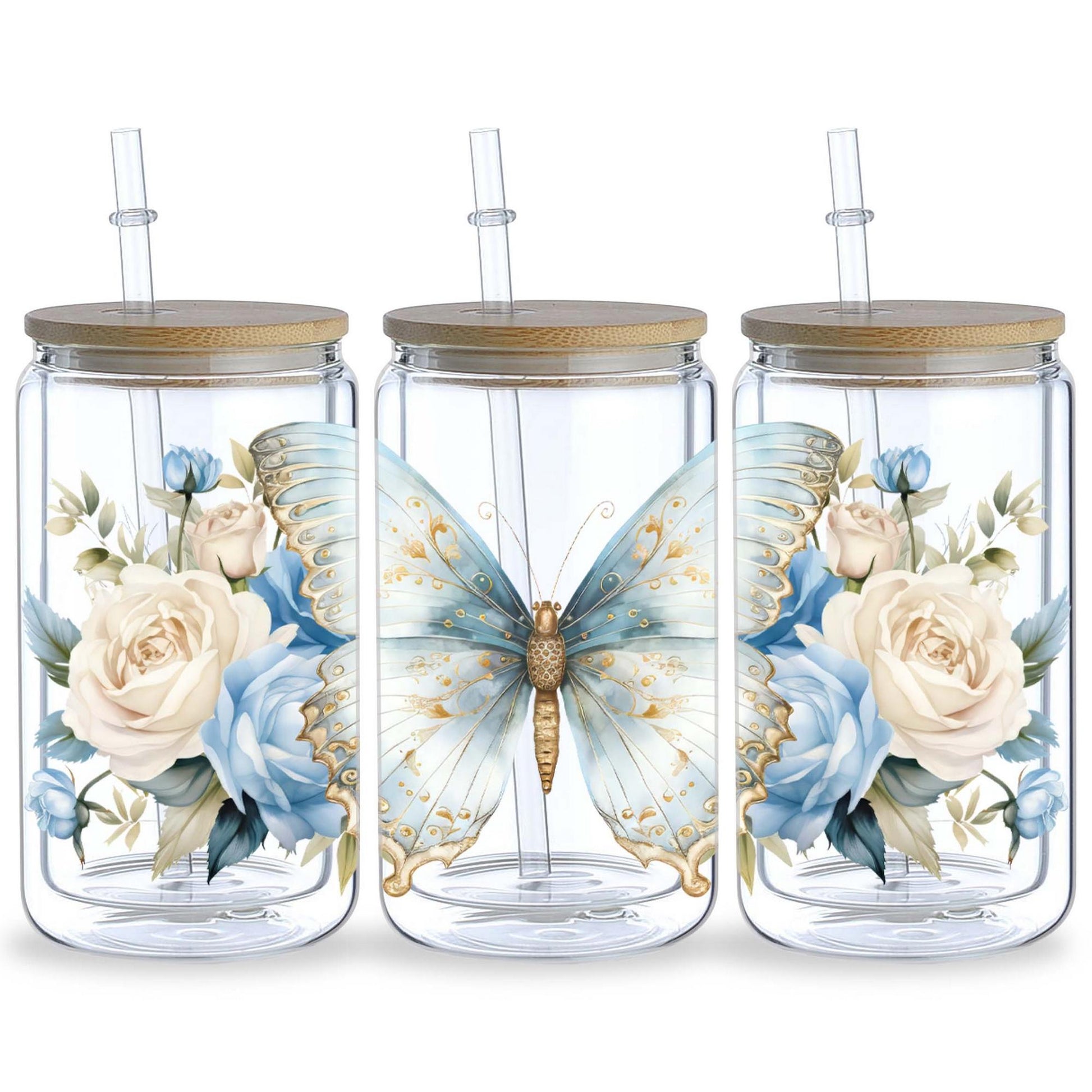 5 Sheets Butterfly UV DTF Glass Cup Wrap Transfer Stickers, DTF Transfer Stickers, Waterproof Wipe-Off Transfer