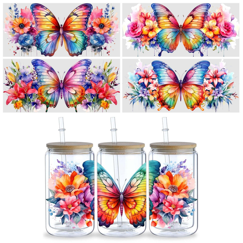 5 Sheets Butterfly UV DTF Glass Cup Wrap Transfer Stickers, DTF Transfer Stickers, Waterproof Wipe-Off Transfer