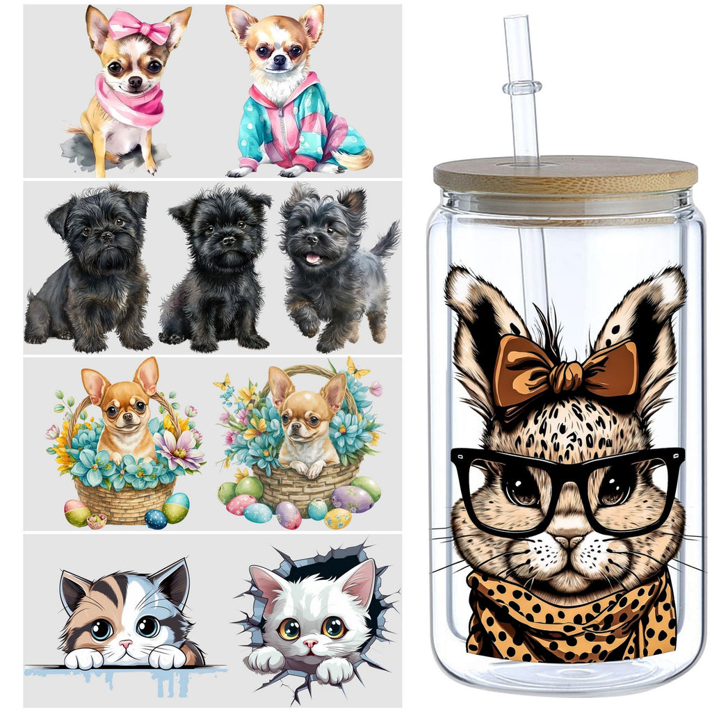 5 Sheets Animal UV DTF Cup Stickers, Glass Sports DTF Transfer Stickers, Waterproof Funny Chick Rub Transfer Paper for 16 oz Glass, Mugs, Crafts, Furniture