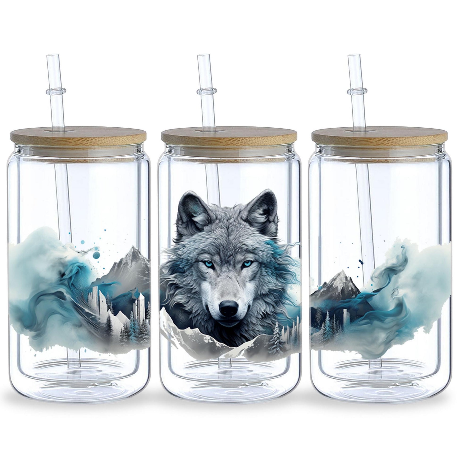 5 sheet Wolf UV DTF cup packaging for 16oz glass cup, waterproof UV DTF stickers for 16oz glass cup, DIY, furniture, crafts
