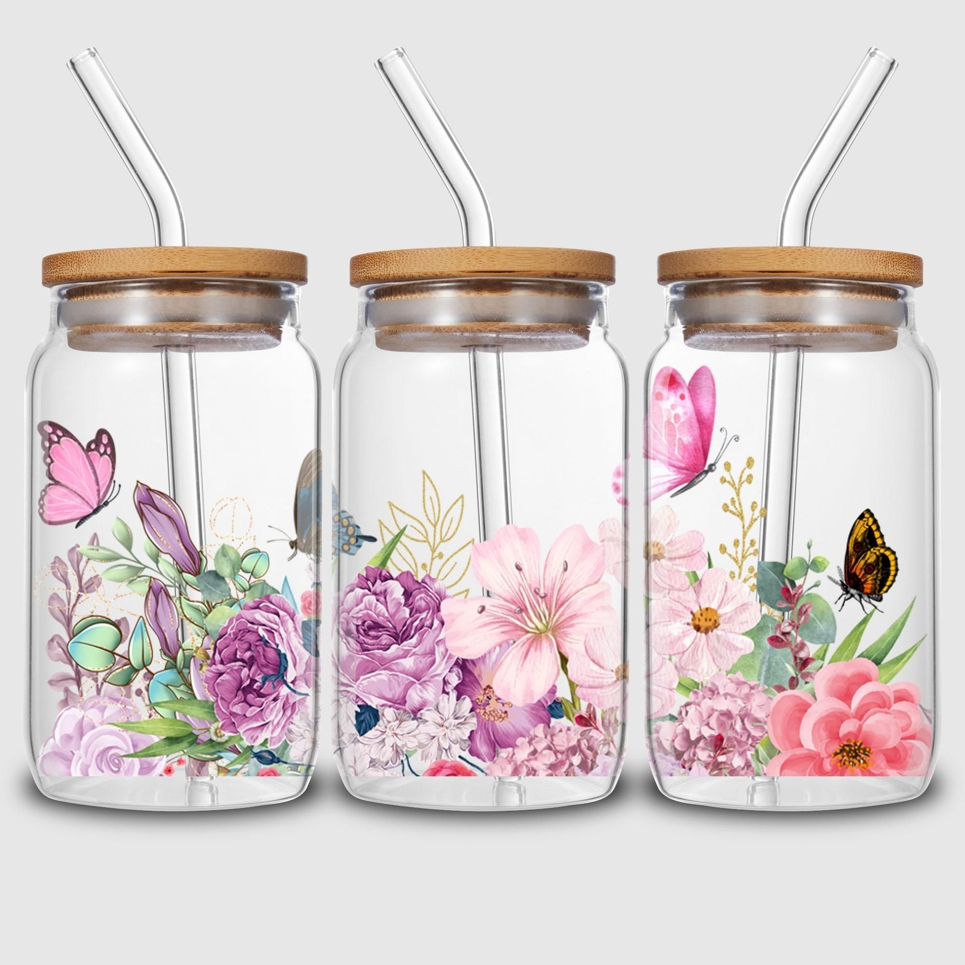 5sheets Butterfly And Flower UV Waterproof Self-Adhesive Paper For Cups And Water Bottle Stickers, DTF Grade Stickers For 16 Oz Glass