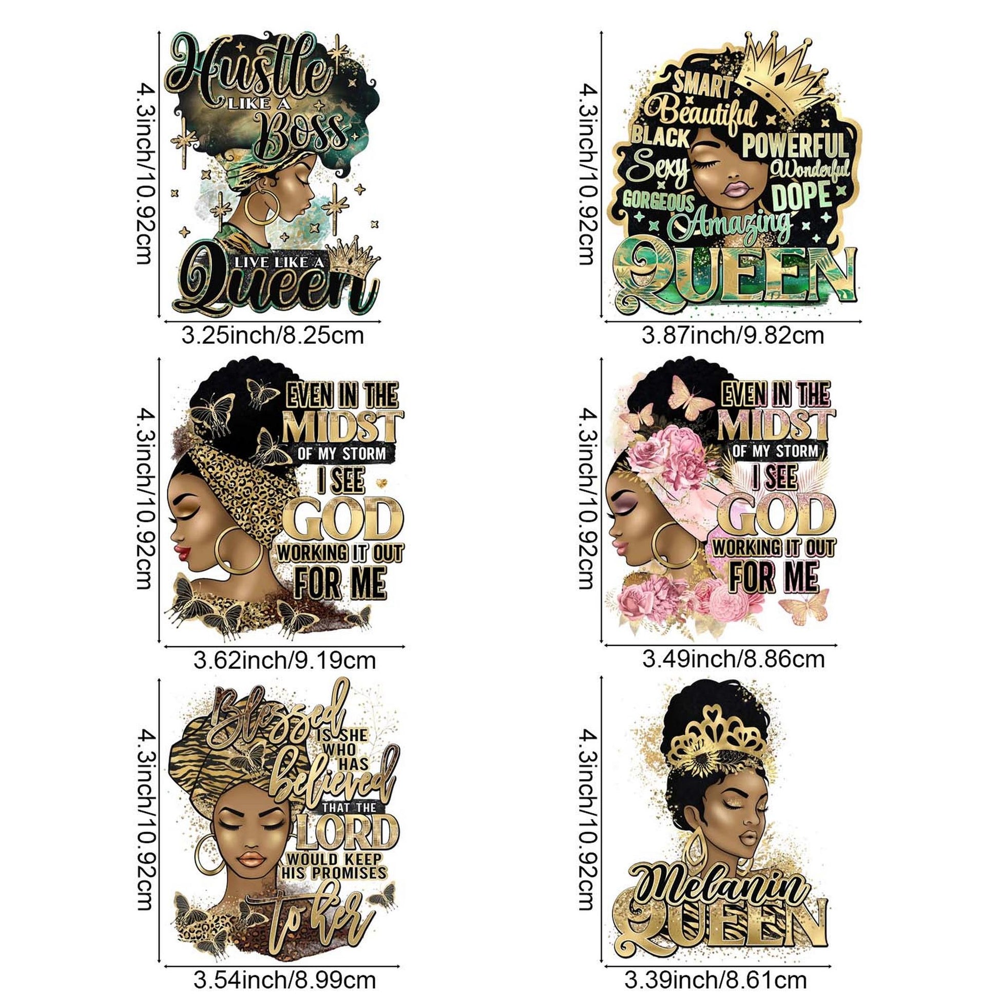 6pcs Black Queen Cartoon UV DTF Transfer Stickers for 16oz Glass Cups - Waterproof, Wipeable Decals with Vibrant Colors & Crystal Effect