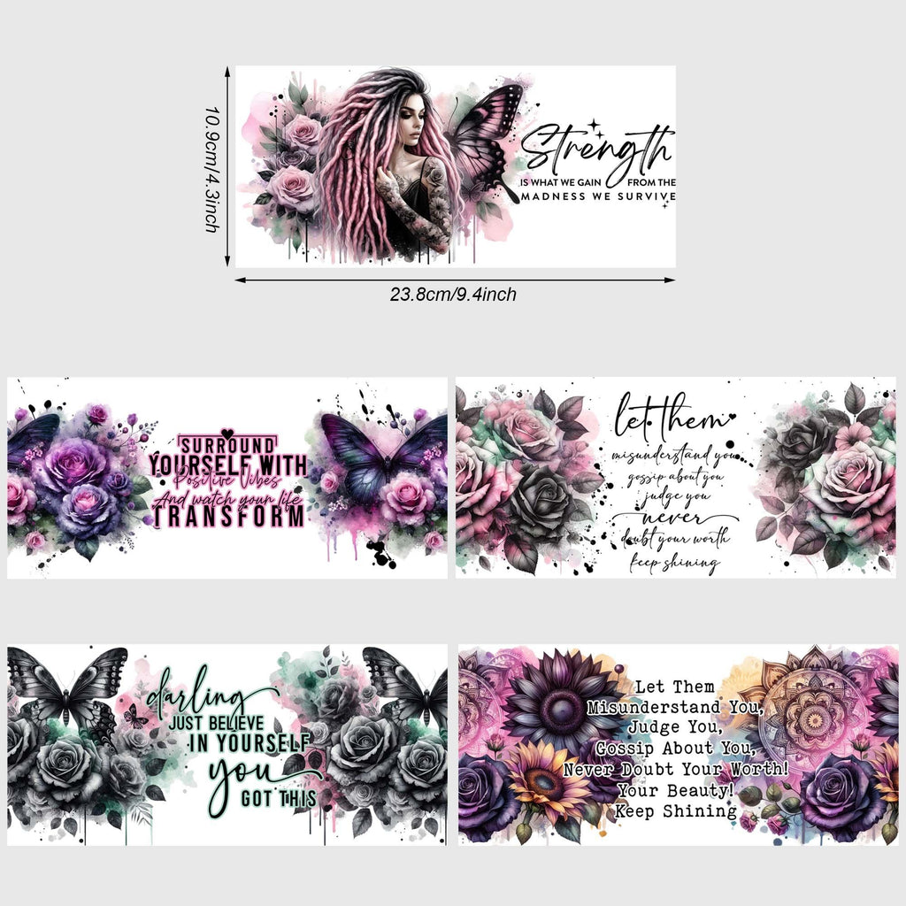 5 sheets inspirational UV DTF cup stickers, DTF transfer stickers, waterproof wipe transfer paper, suitable for 16 oz glasses