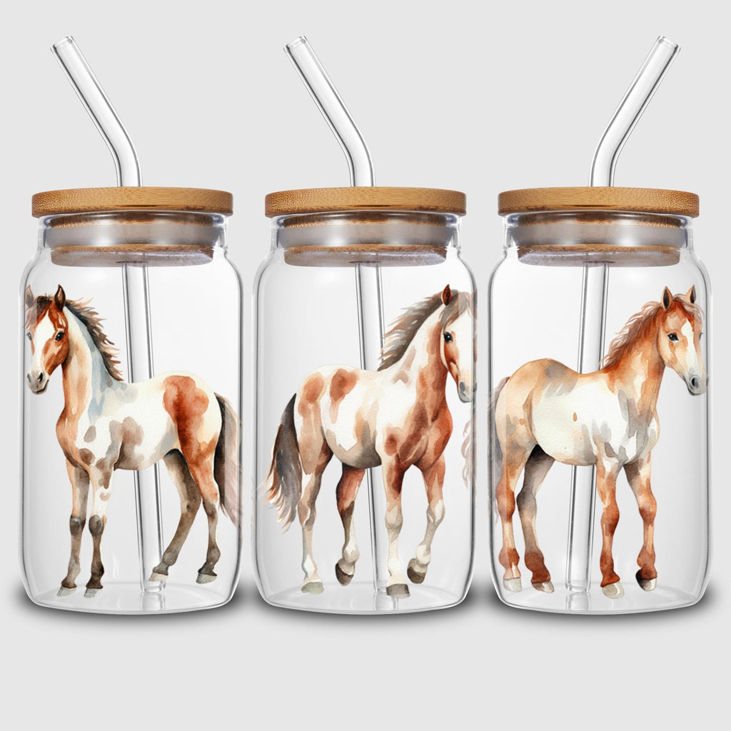5 Sheets horse UV DTF Cup Stickers for Glass DTF Transfer Stickers, Waterproof Friction Transfers for 16oz Glass, Mugs, Crafts, Furniture