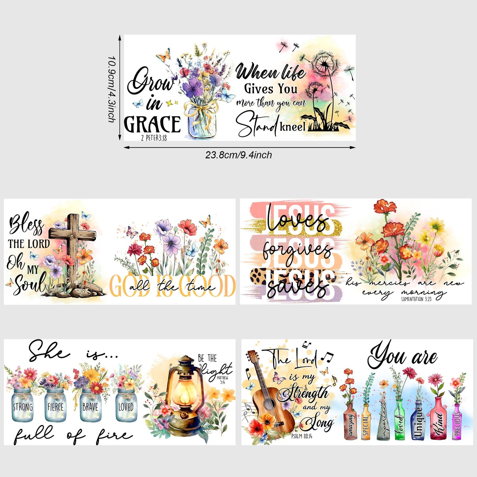 5 sheets Inspiring UV DTF Cup Stickers, Glass Sport DTF Transfer Stickers, Waterproof Plant Wipe Transfer Paper for 16oz Glass, Mug, Crafts, Furniture