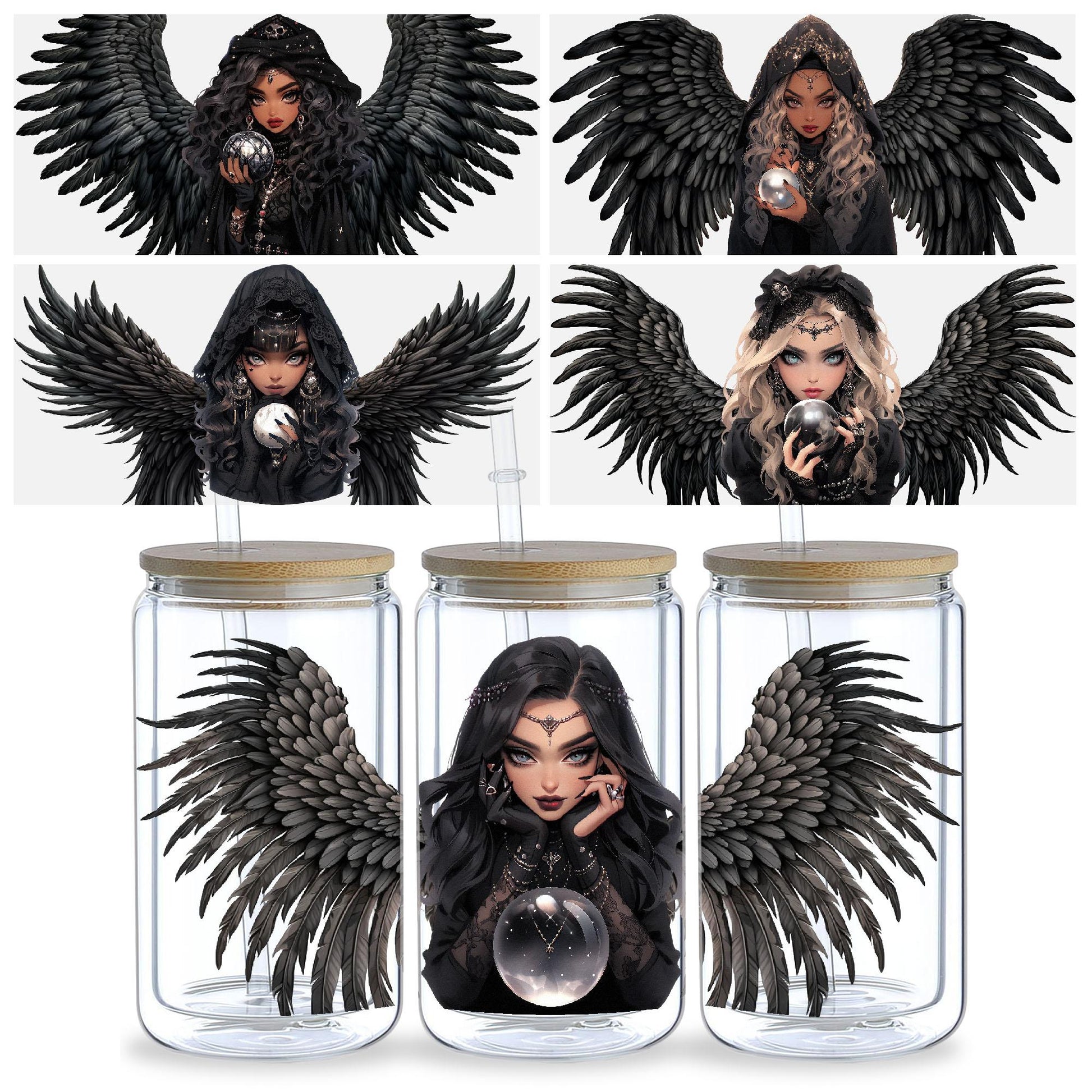 5 Sheets Dark Witch DTF Cup Stickers, Glass Cup DTF Transfer Stickers, Waterproof Spring, Summer, Autumn and Winter Wipeable Transfer Paper, Suitable for 16 Ounces Glass Cups, Cups, Crafts, Furniture