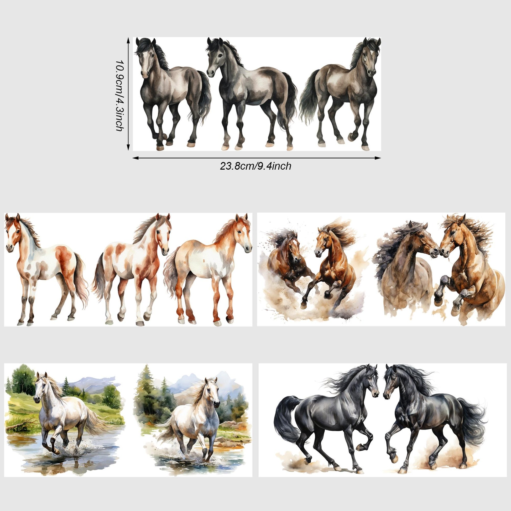 5 Sheets horse UV DTF Cup Stickers for Glass DTF Transfer Stickers, Waterproof Friction Transfers for 16oz Glass, Mugs, Crafts, Furniture