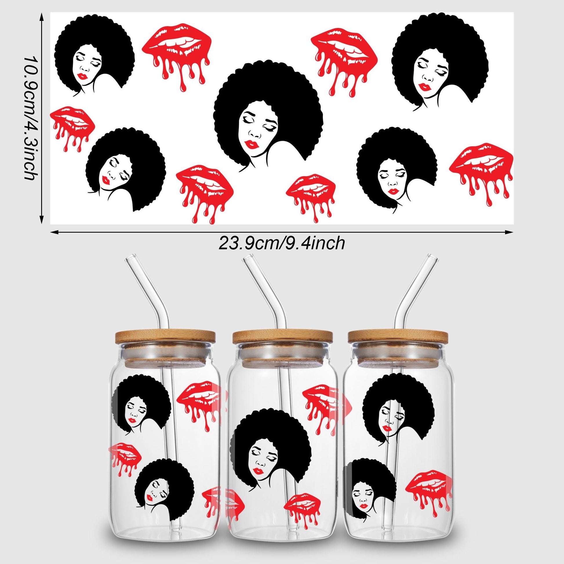 5 Sheets Black Queen UV DTF Cup Wrap,Sport DTF Transfer Stickers for Glass Cup,Waterproof Rub on Transfers for 16 oz Glass,Mugs,Crafts,Furnitures
