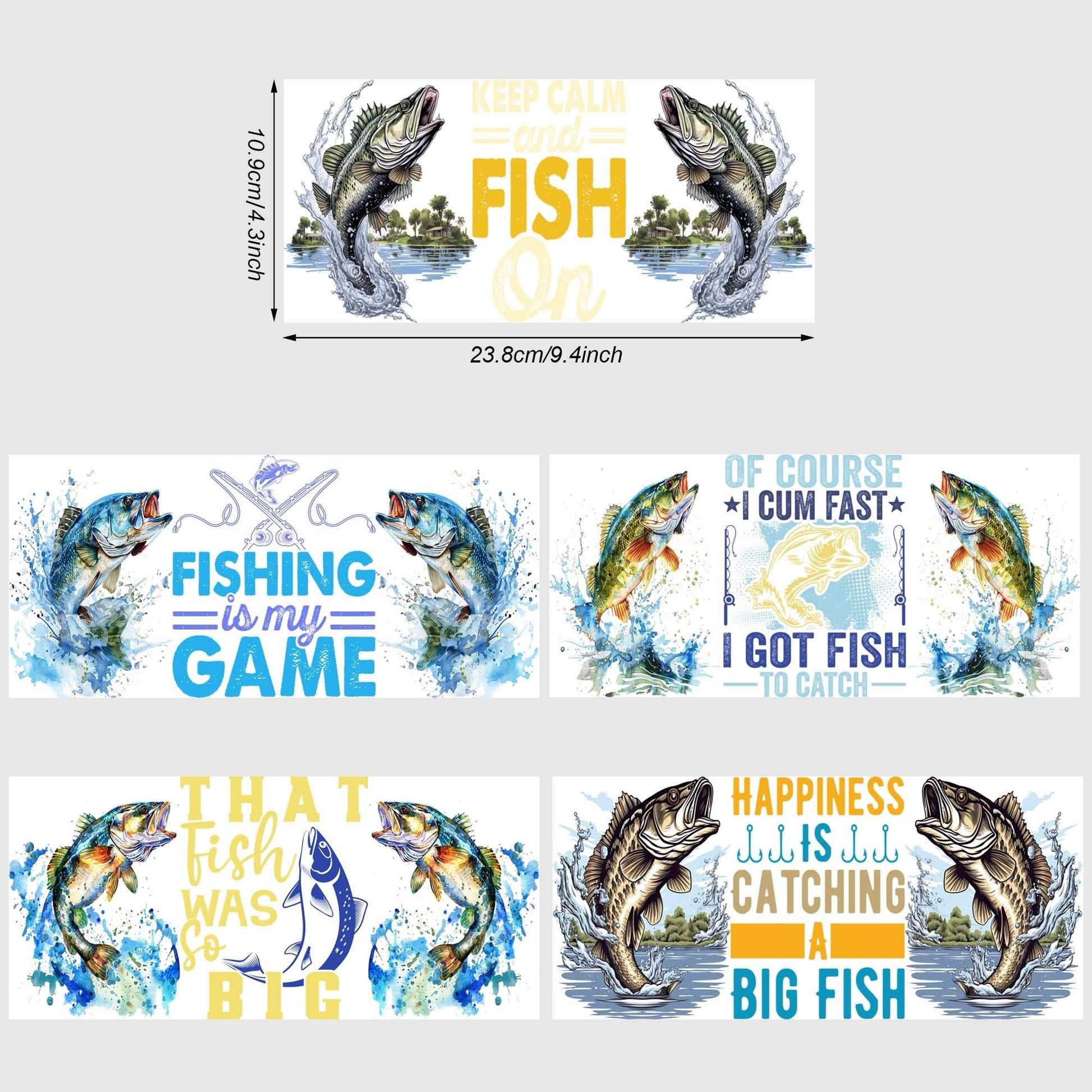 5 sheets of fishing UV DTF cup holder 16 oz, DTF cup holder transfer glass, water bottle waterproof sticker, friction transfer sticker, DIY