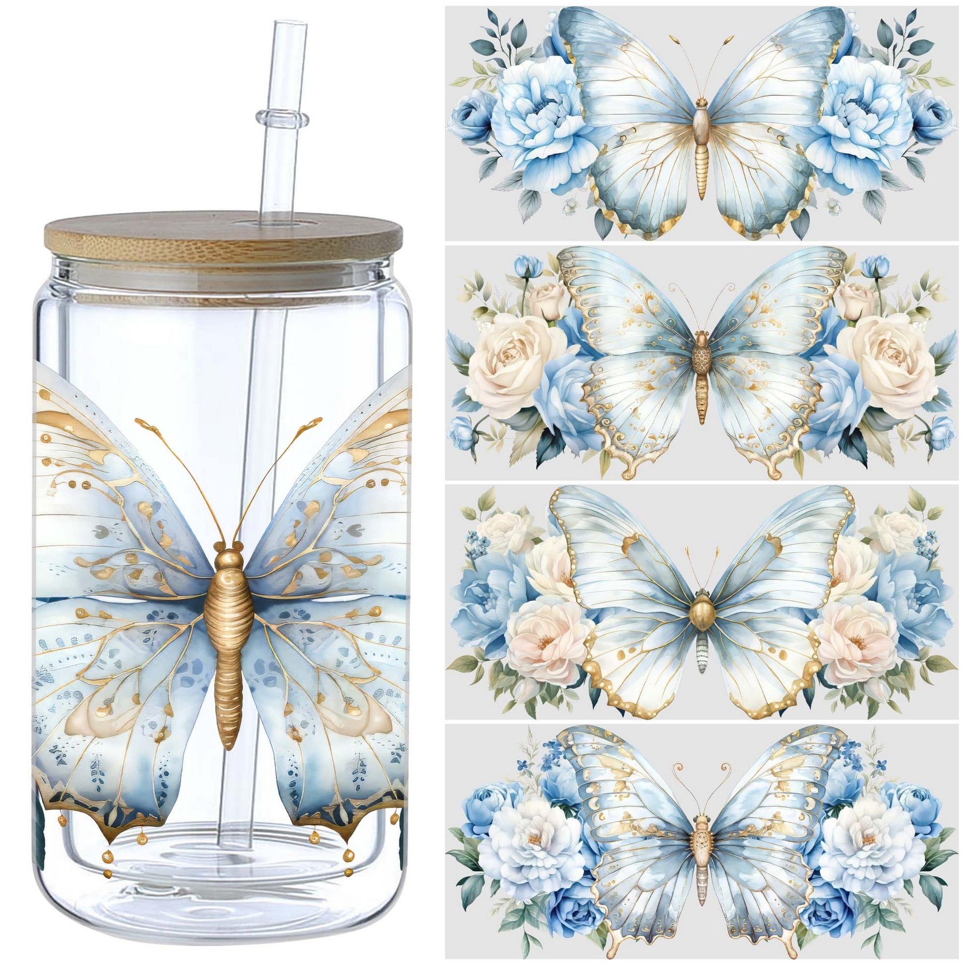 5 Sheets Butterfly UV DTF Glass Cup Wrap Transfer Stickers, DTF Transfer Stickers, Waterproof Wipe-Off Transfer
