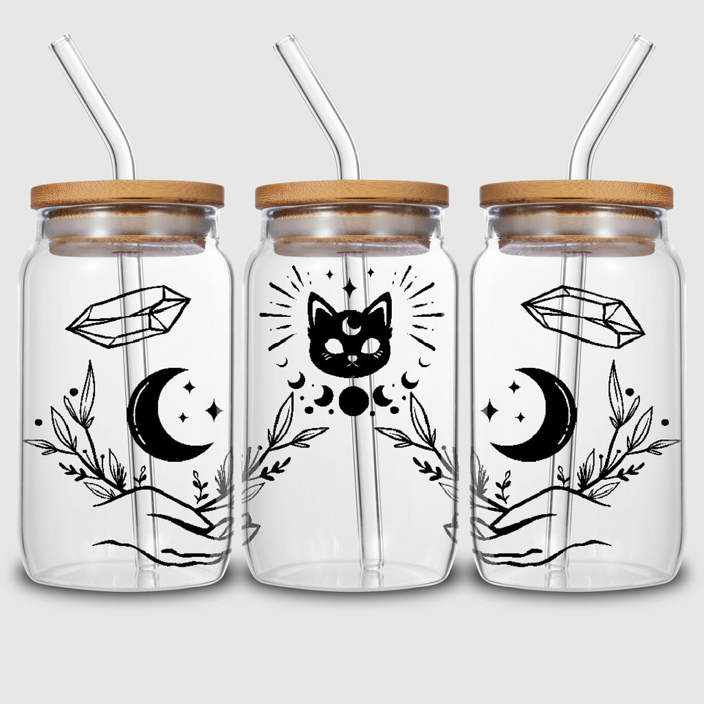 5 Sheets Simple Cartoon UV DTF Glass Cup Wrap Transfer Stickers, DTF Transfer Stickers, Waterproof Wipe Transfer Stickers For 16 Ounces Glass, Cups, Crafts