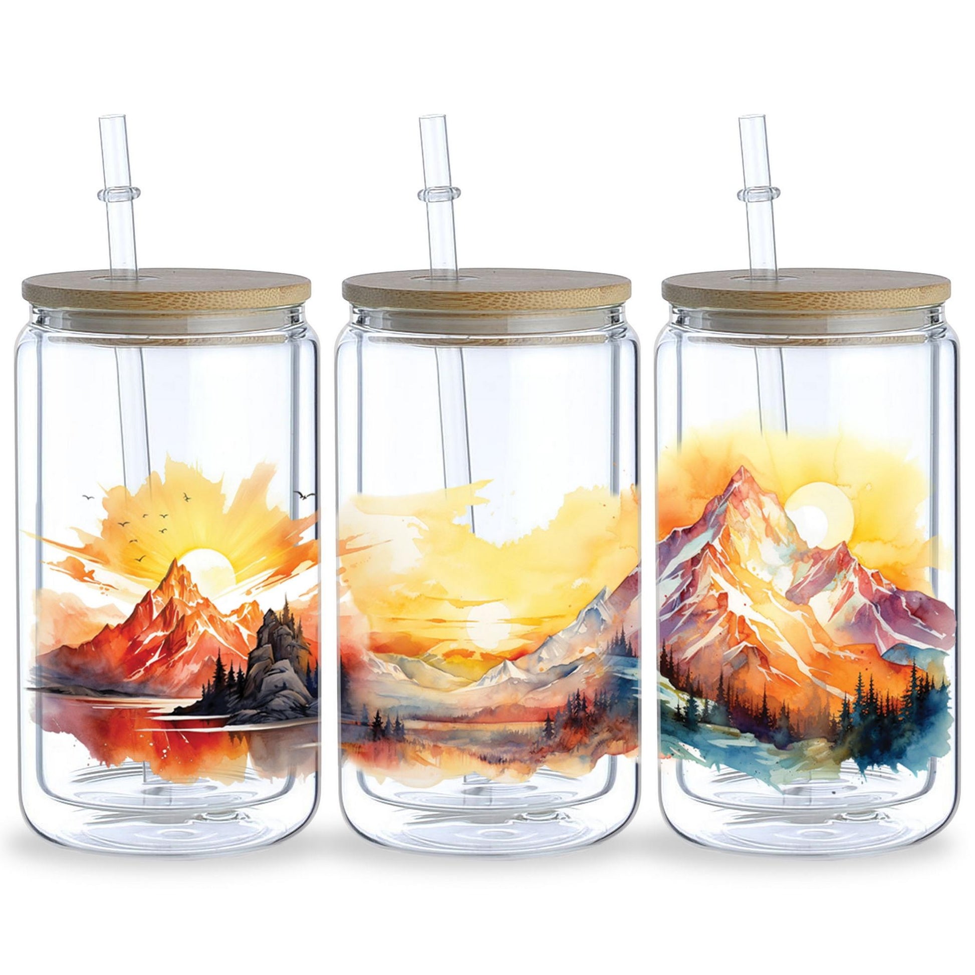 5 sheets Summer Sunset UV DTF cup packaging for 16oz glass cup, waterproof UV DTF stickers for 16oz glass cup, DIY, furniture, crafts