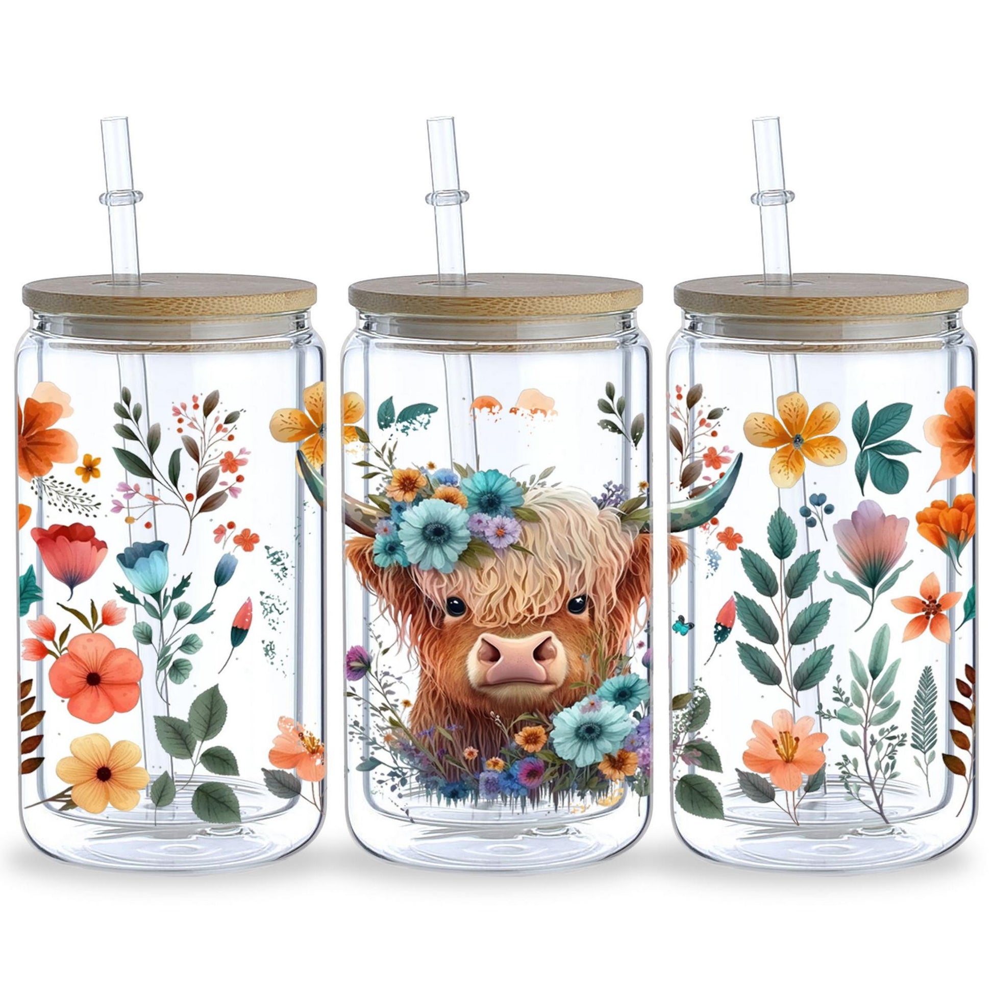 5 Sheets Cow Sunflower UV DTF Cup Stickers, Glass Movement DTF Transfer Stickers, Waterproof Beautiful Wipe-On Transfers for 16 oz Glass, Mugs, Crafts, Furniture