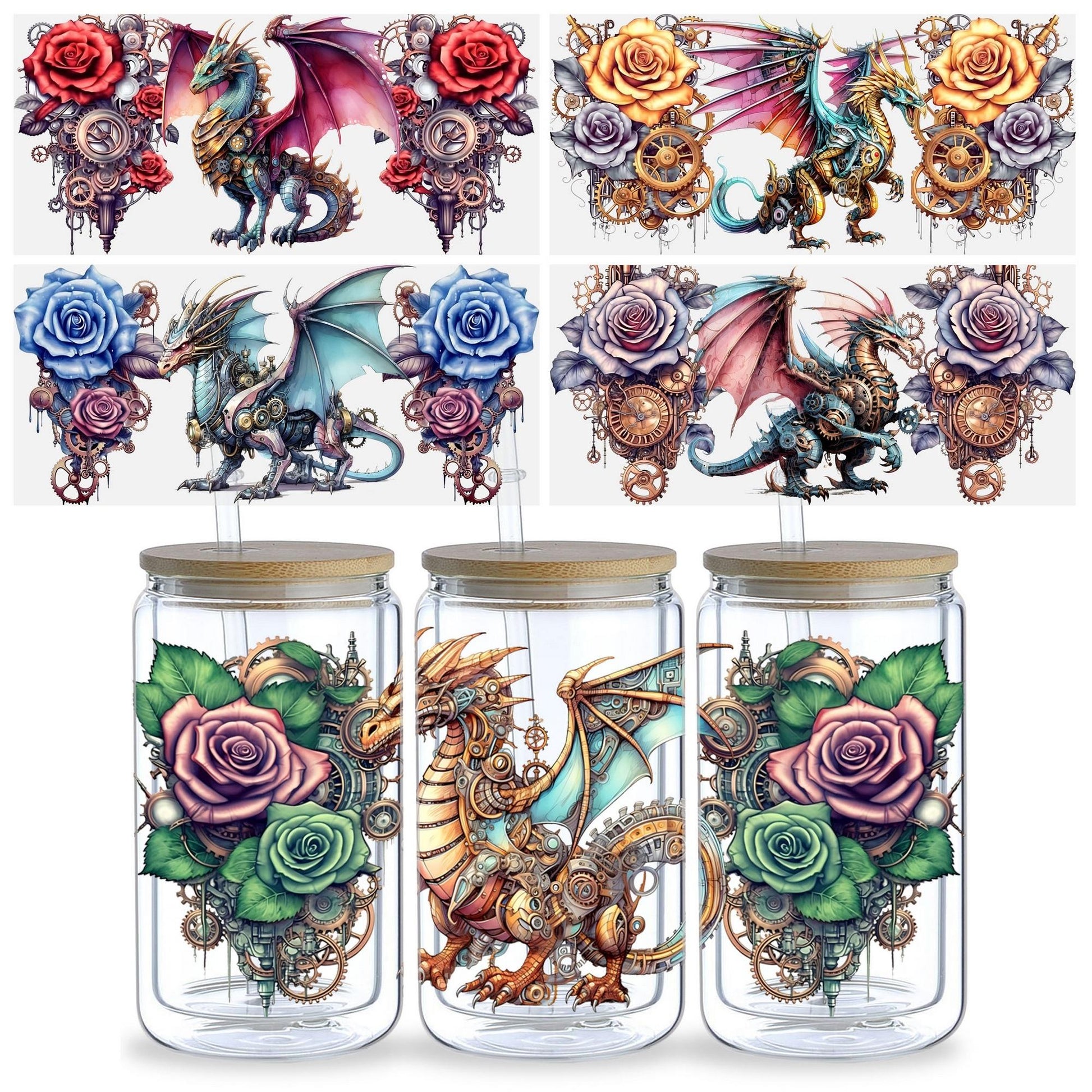 5 Sheets Steampunk UV DTF Cup Wrap,Sport DTF Transfer Stickers for Glass Cup,Waterproof funny Punk animal Rub on Transfers for 16 oz Glass,Mugs,Crafts,Furnitures