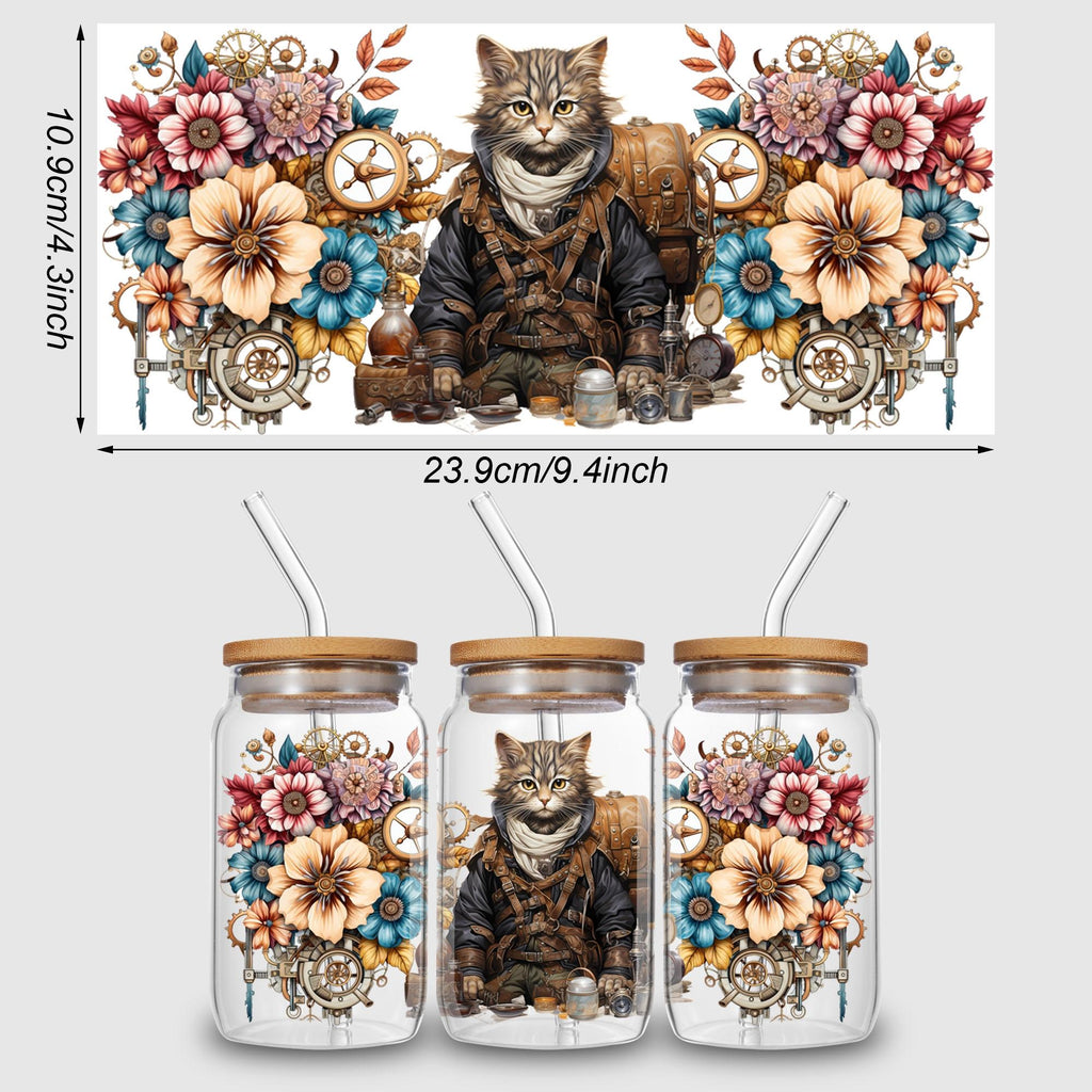 5 Sheets Steampunk UV DTF Cup Wrap,Sport DTF Transfer Stickers for Glass Cup,Waterproof funny Punk animal Rub on Transfers for 16 oz Glass,Mugs,Crafts,Furnitures