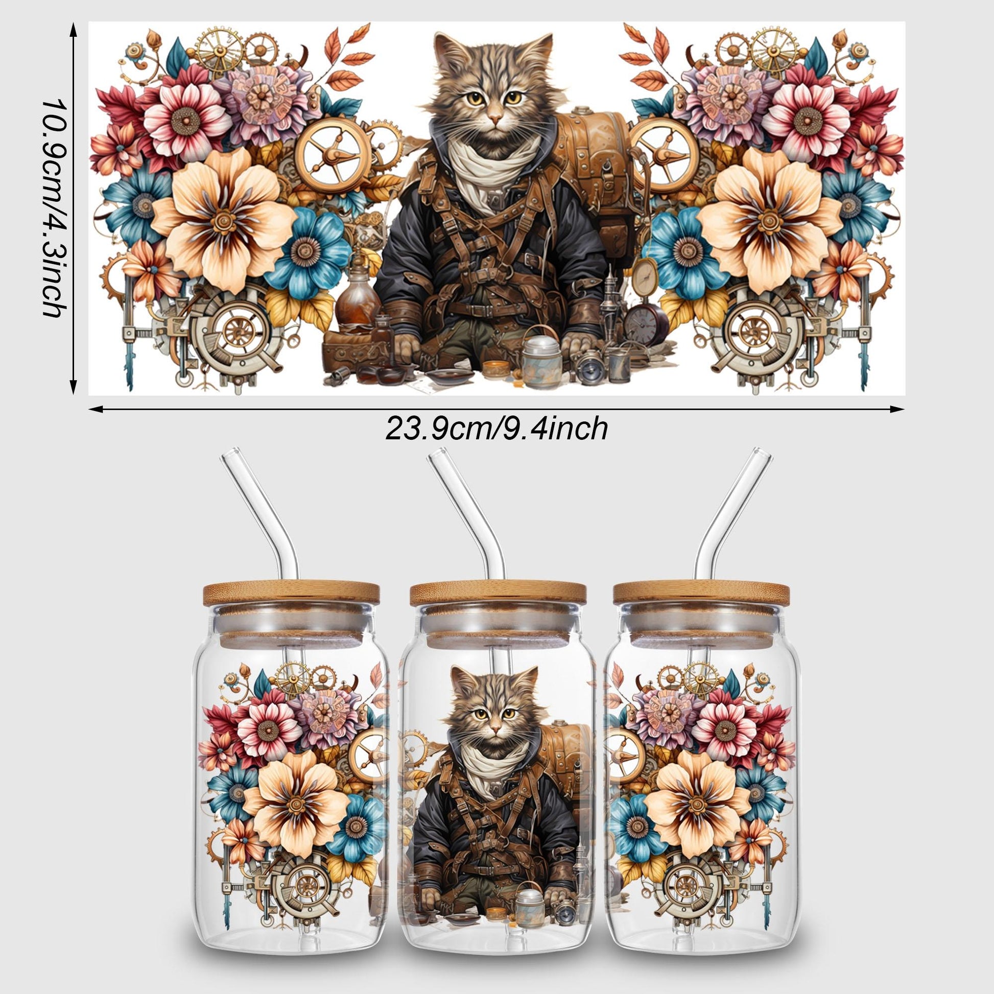 5 Sheets Steampunk UV DTF Cup Wrap,Sport DTF Transfer Stickers for Glass Cup,Waterproof funny Punk animal Rub on Transfers for 16 oz Glass,Mugs,Crafts,Furnitures