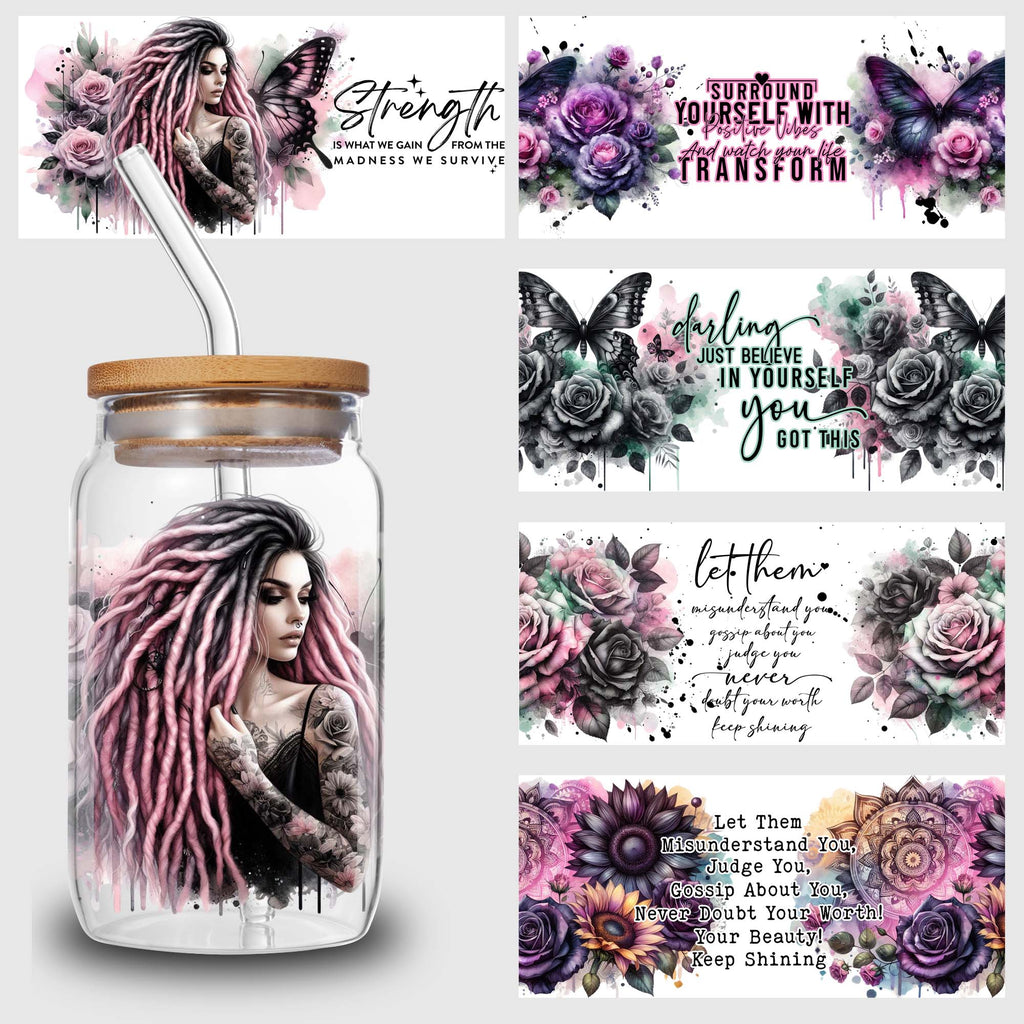 5 sheets inspirational UV DTF cup stickers, DTF transfer stickers, waterproof wipe transfer paper, suitable for 16 oz glasses