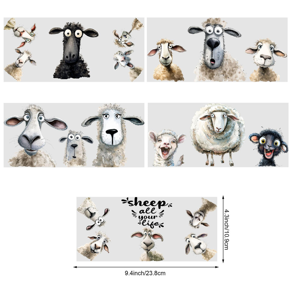5 sheets Sheep UV DTF Cup Stickers, Glass Cup DTF Transfer Stickers, Waterproof Funny Sheep Wipeable Transfer Paper for 16 oz Glass, Cups, Crafts, Furniture