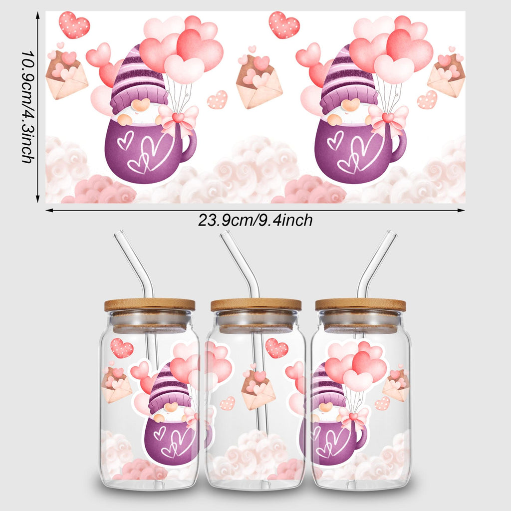 UV sheep Cup Wrap, 5 Pcs Valentine's Day Transfer Stickers for Glass Cups, UV DTF Transfer Waterproof Sticker for 16OZ Libbey Glass Cups