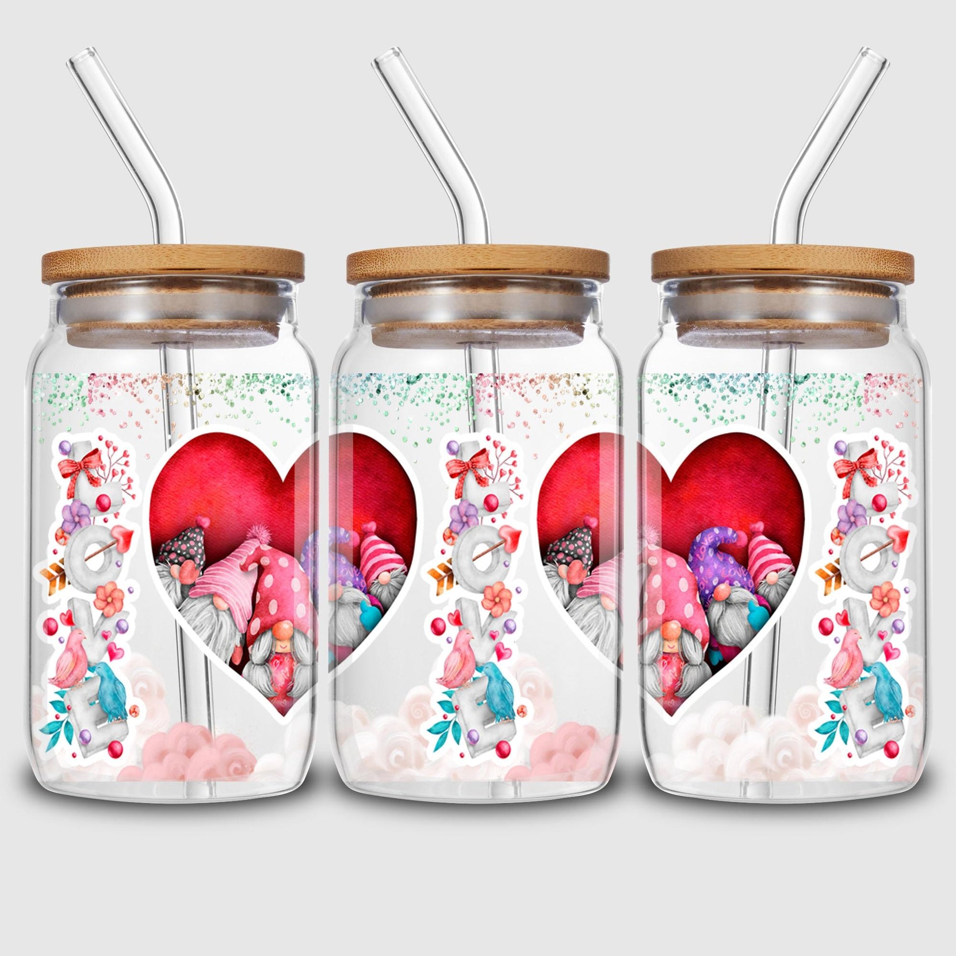 UV sheep Cup Wrap, 5 Pcs Valentine's Day Transfer Stickers for Glass Cups, UV DTF Transfer Waterproof Sticker for 16OZ Libbey Glass Cups